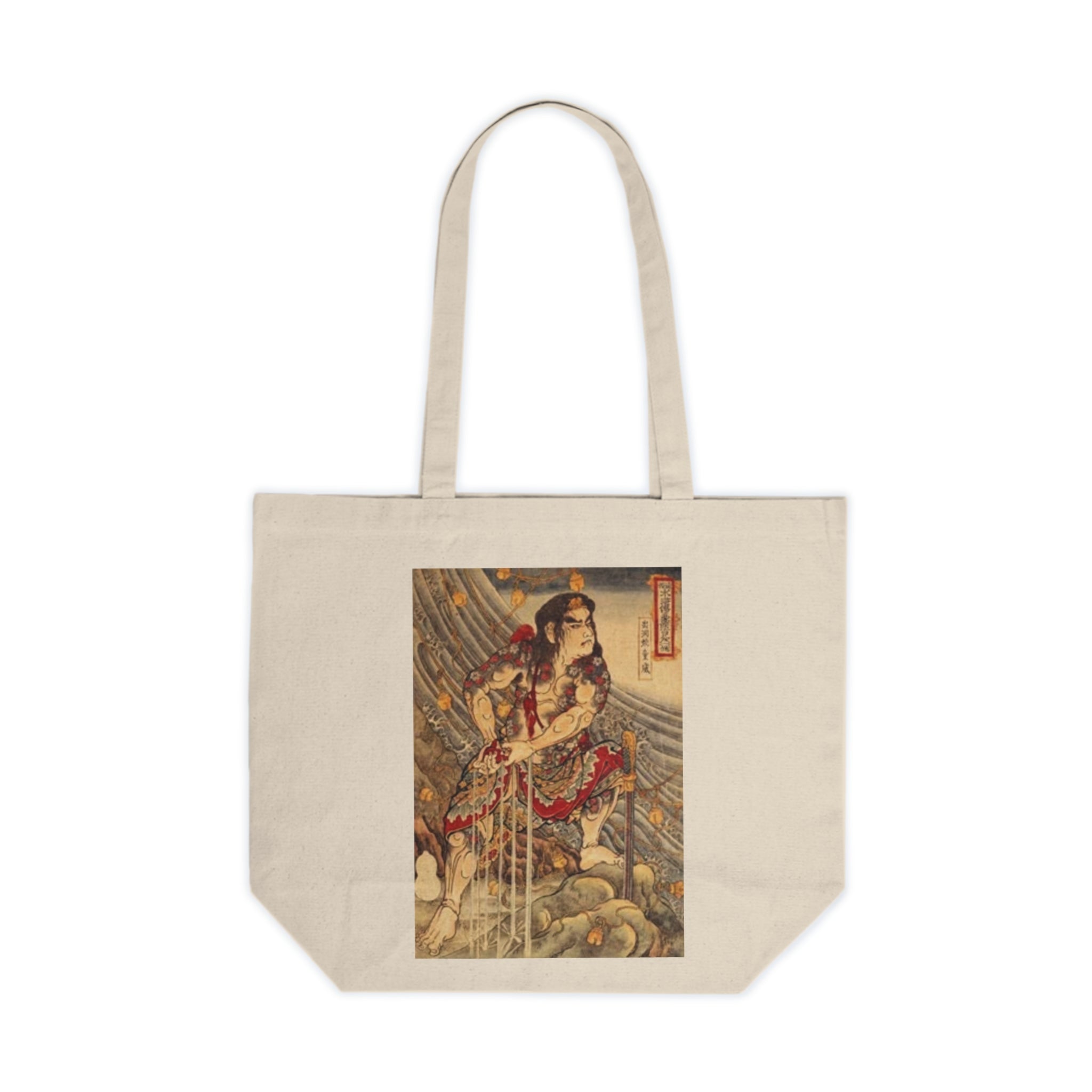 Japanese Samurai Woodblock Art Canvas Tote