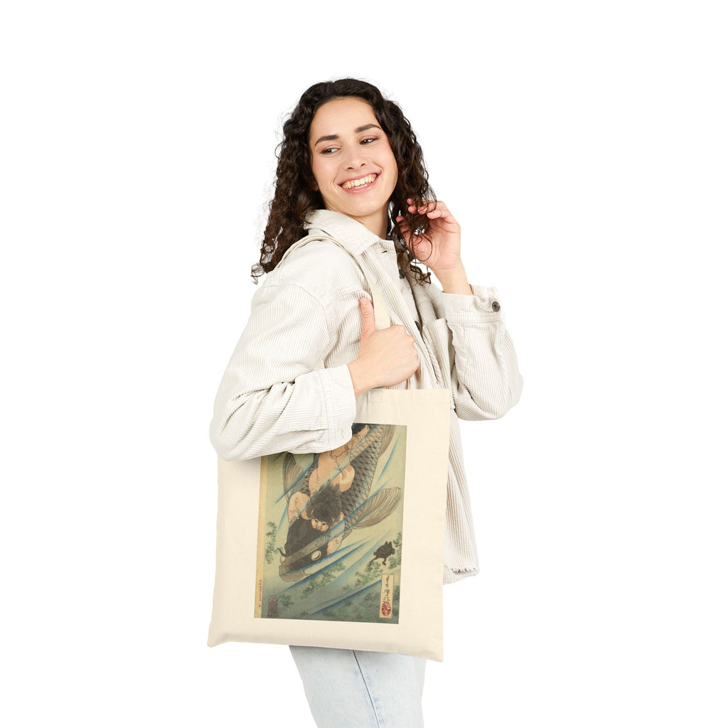Kintaro Riding Koi Print Canvas Tote