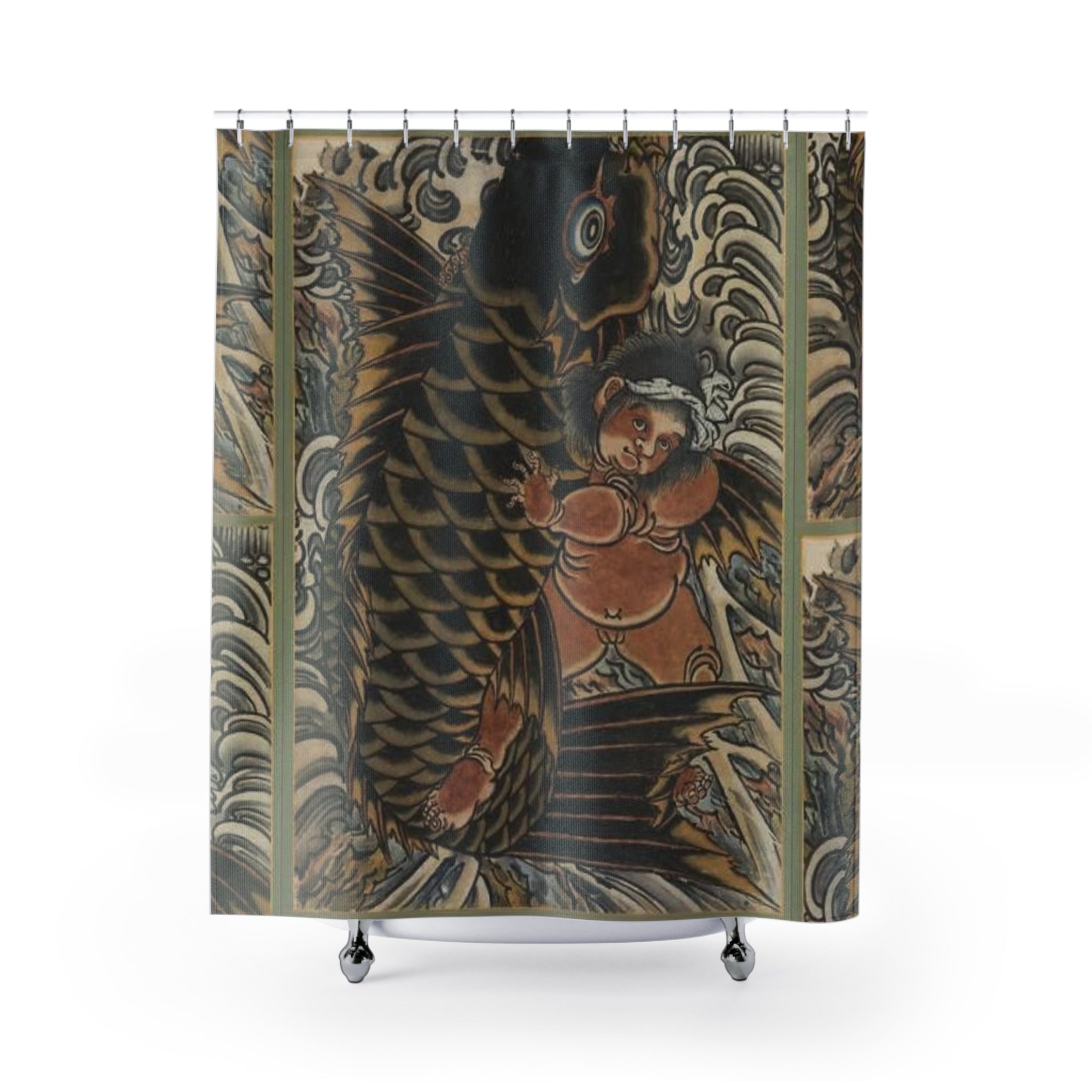 Kintaro and Koi Carp Bathroom Shower Curtain