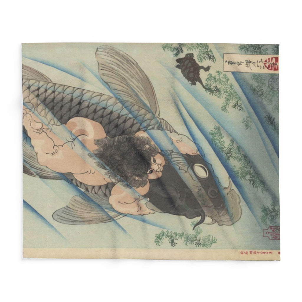 Kintaro on Koi Light Blue Arctic Fleece Blanket (3 Sizes)