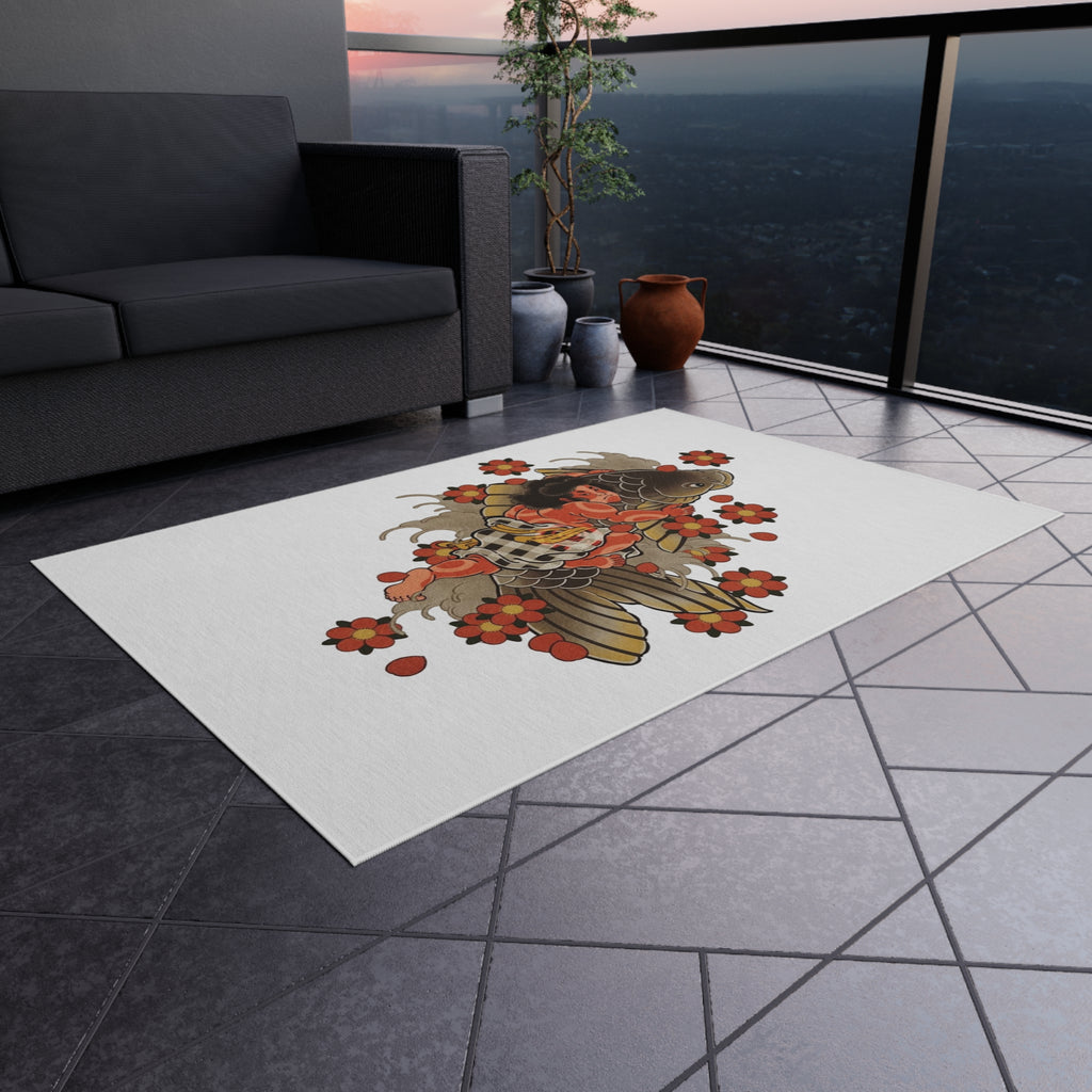 Kintaro, Koi and Cherry Blossoms Outdoor Rug — Garden Patio Mat