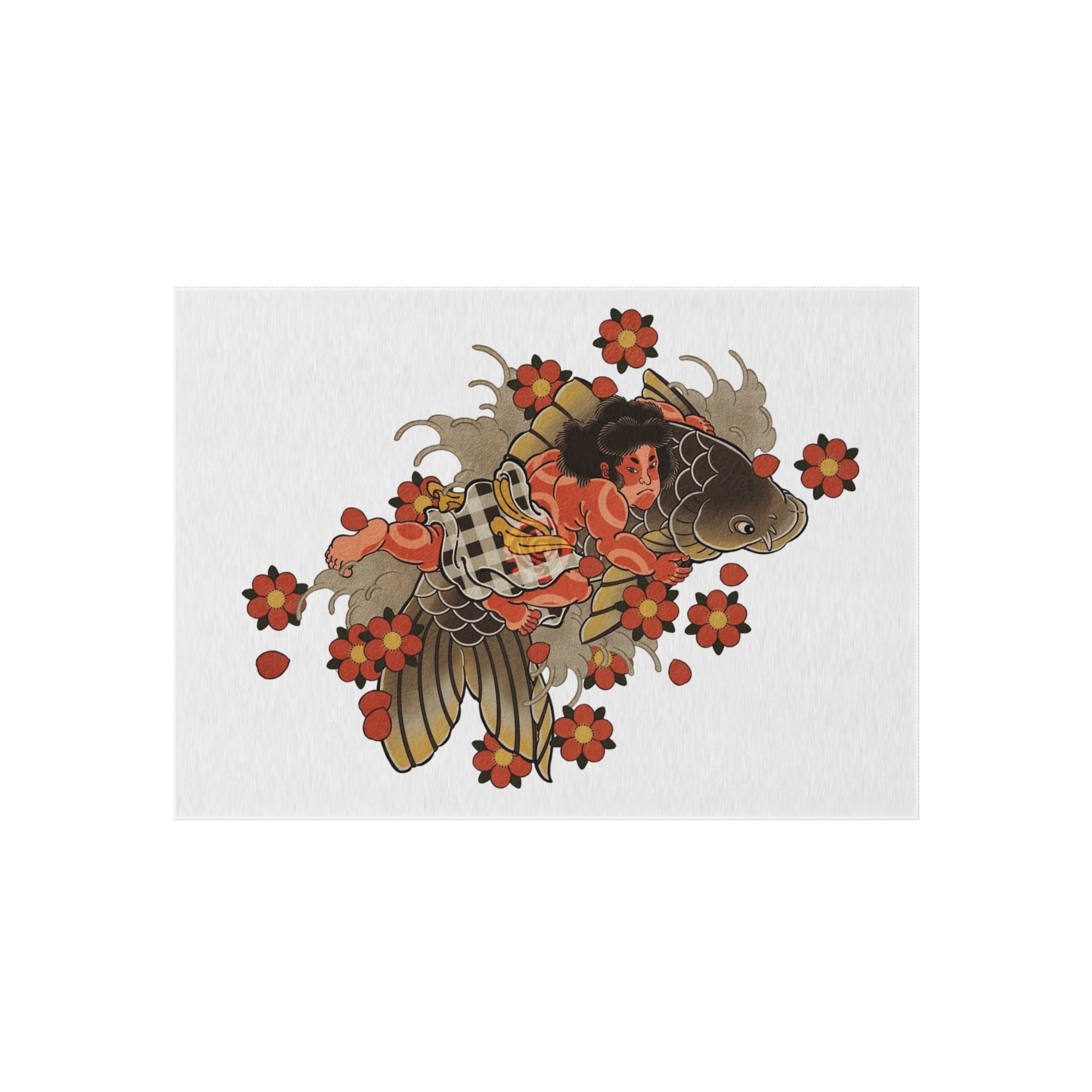 Kintaro, Koi and Cherry Blossoms Outdoor Rug — Garden Patio Mat