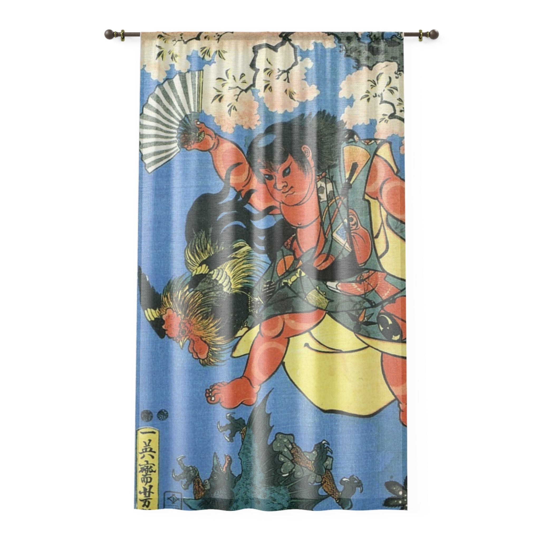 Samurai Boy Warrior Window Curtain | Vintage Japanese Print