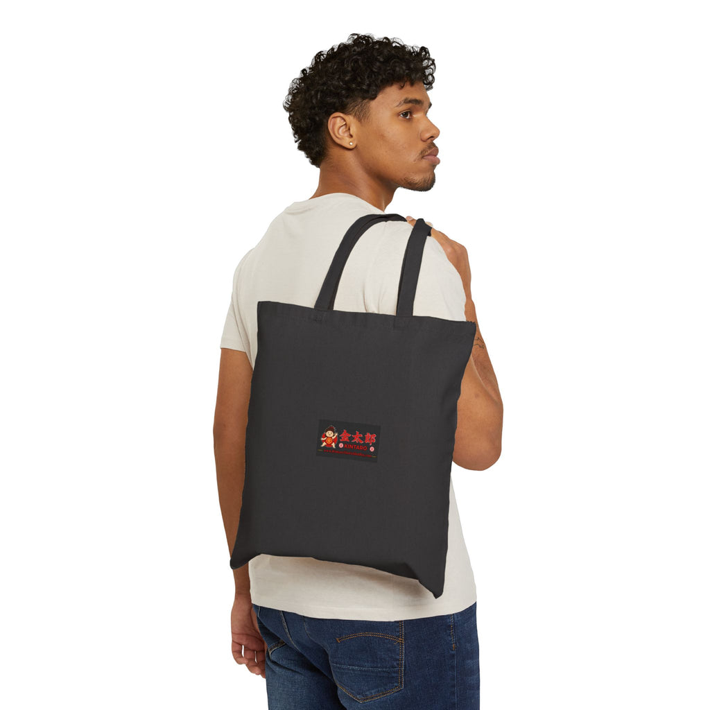 Kintaro Riding Red Koi on Black Canvas Tote Bag