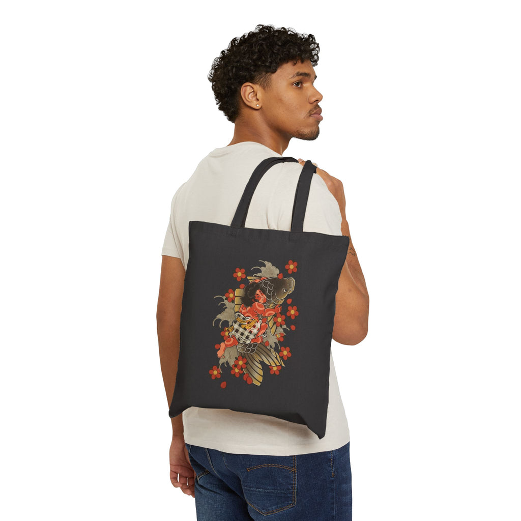 Kintaro with Koi and Cherry  Blossoms Canvas Tote  Market Bag