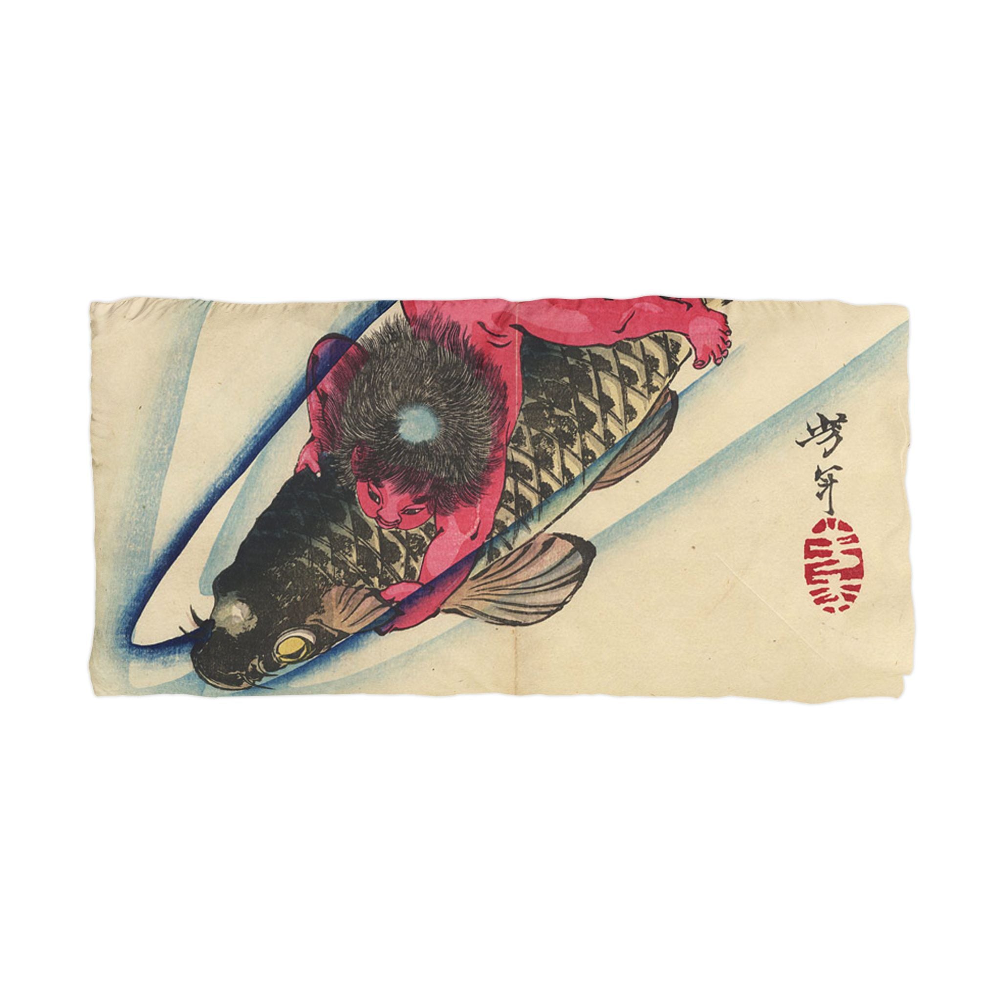 Kintaro Riding Koi Pillowcase - Japanese Ukiyo-e Microfiber Pillowcase