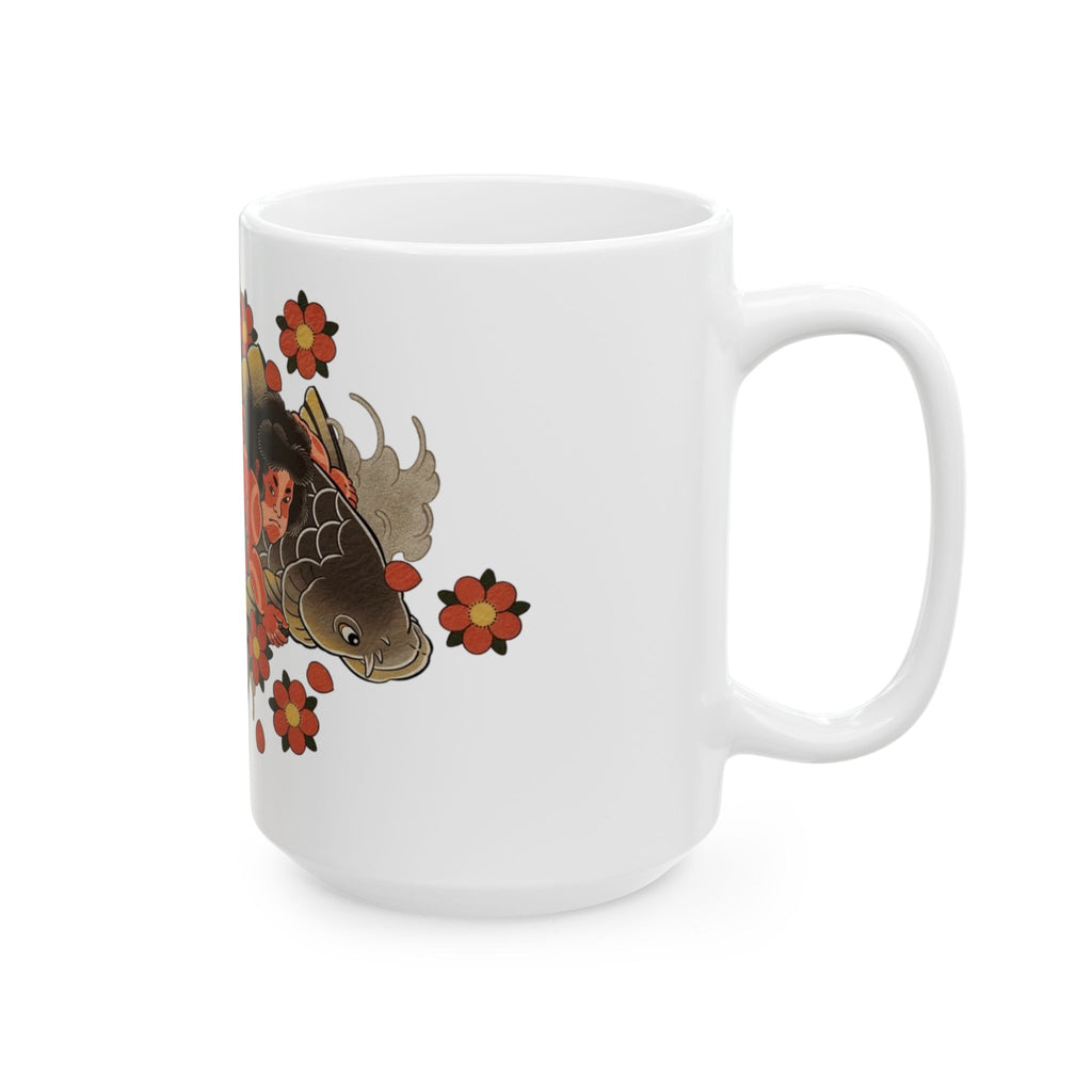 Kintaro With Koi and Cherry Blossoms Ceramic Mug, (11oz, 15oz)