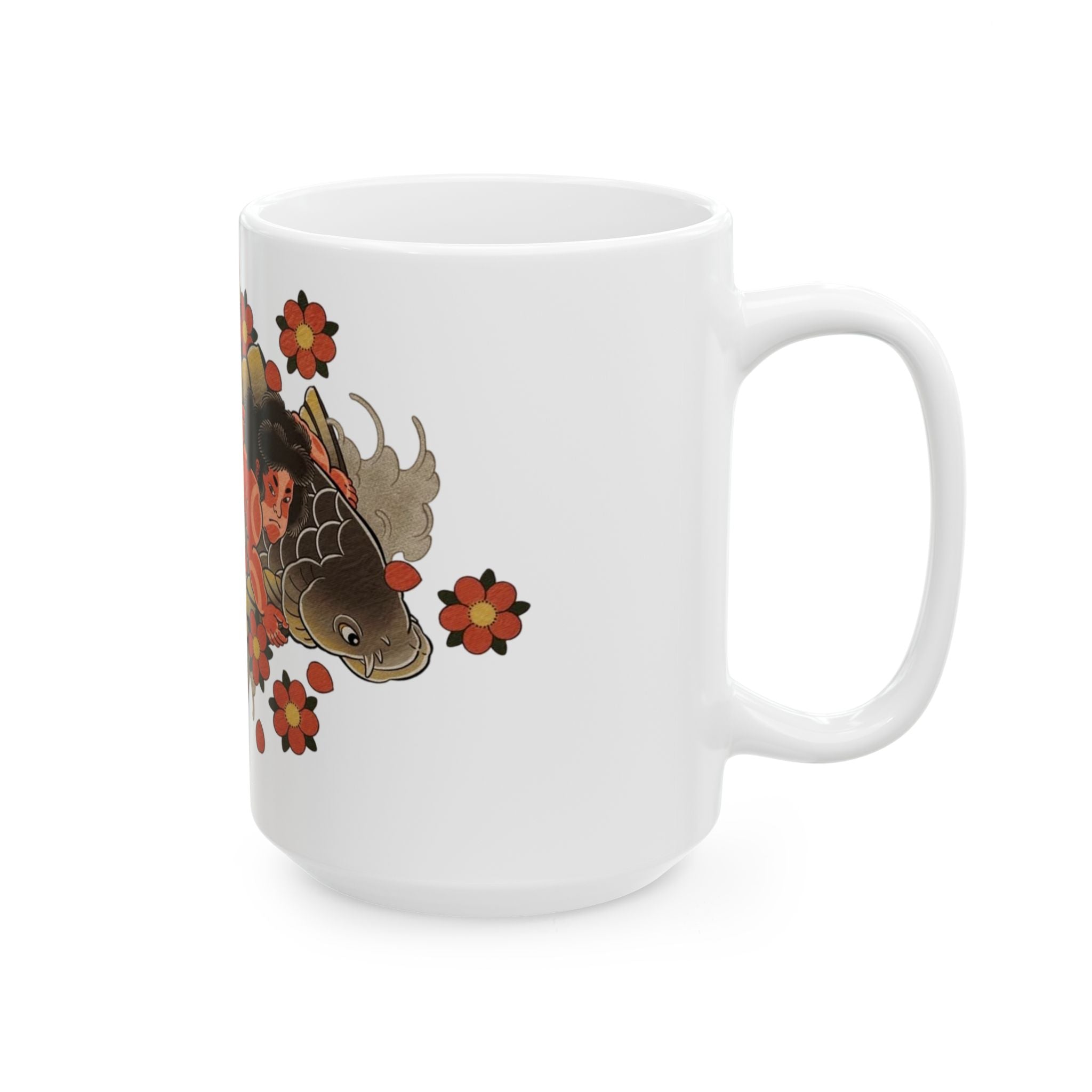 Kintaro With Koi and Cherry Blossoms Ceramic Mug, (11oz, 15oz)