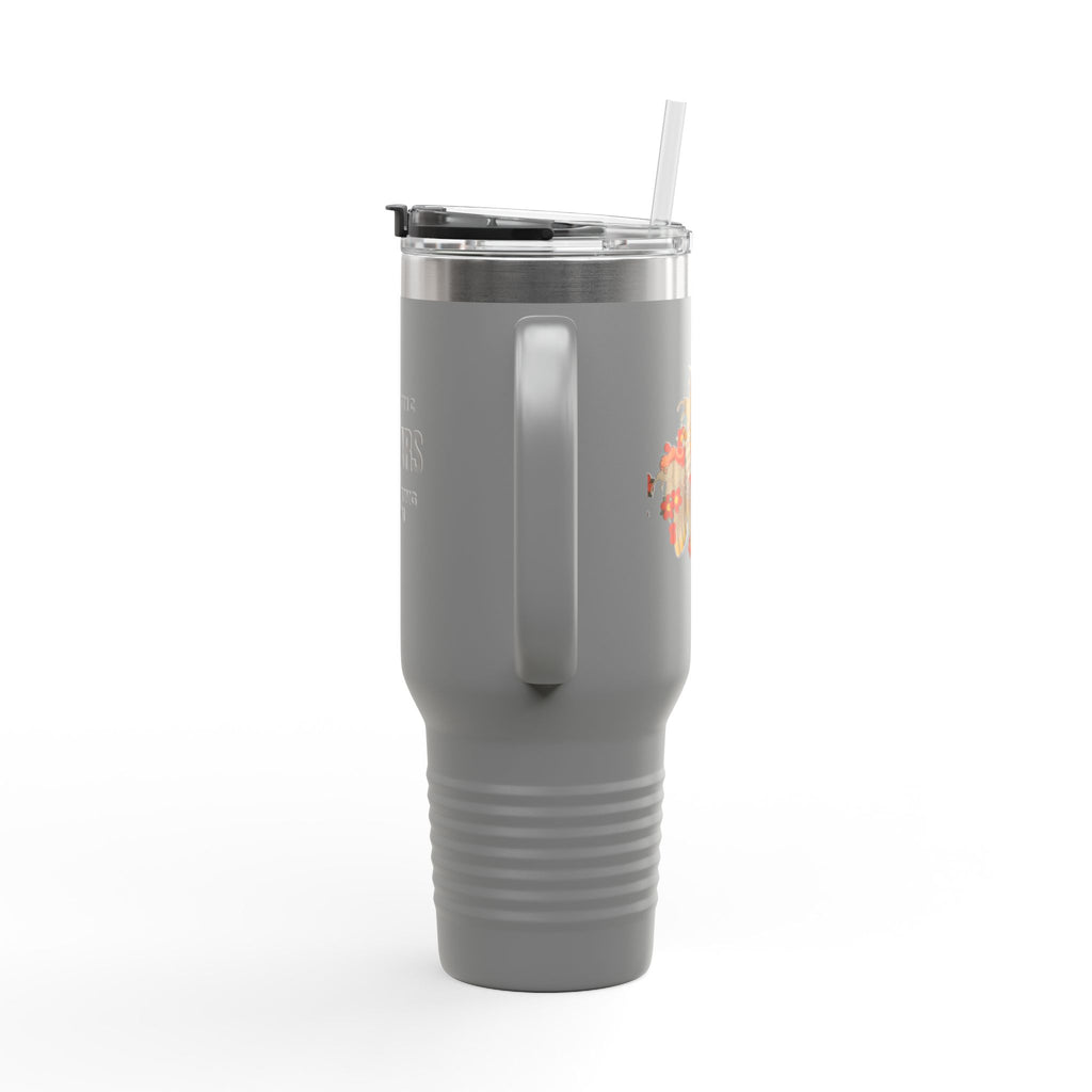 Kintaro with Koi and Cherry Blossoms — 40oz Insulated Travel Mug Tumbler with Handle (Right Handed)