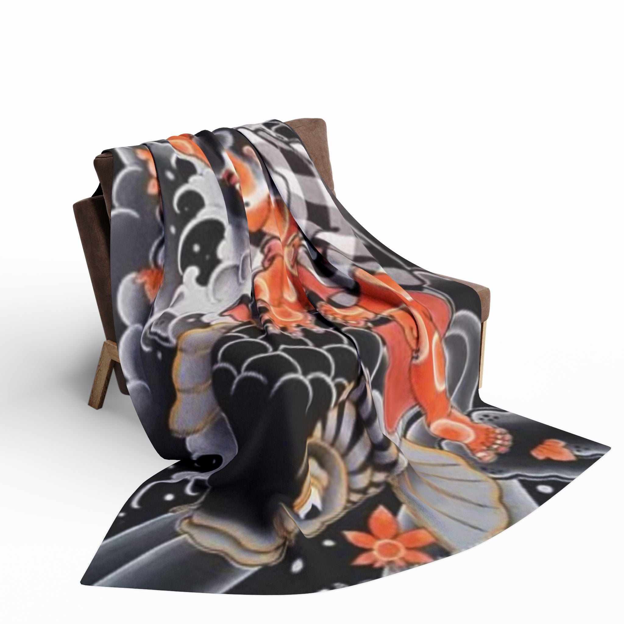 Kintaro The Golden Boy Riding a Koi Printed on a Arctic Fleece Blanket