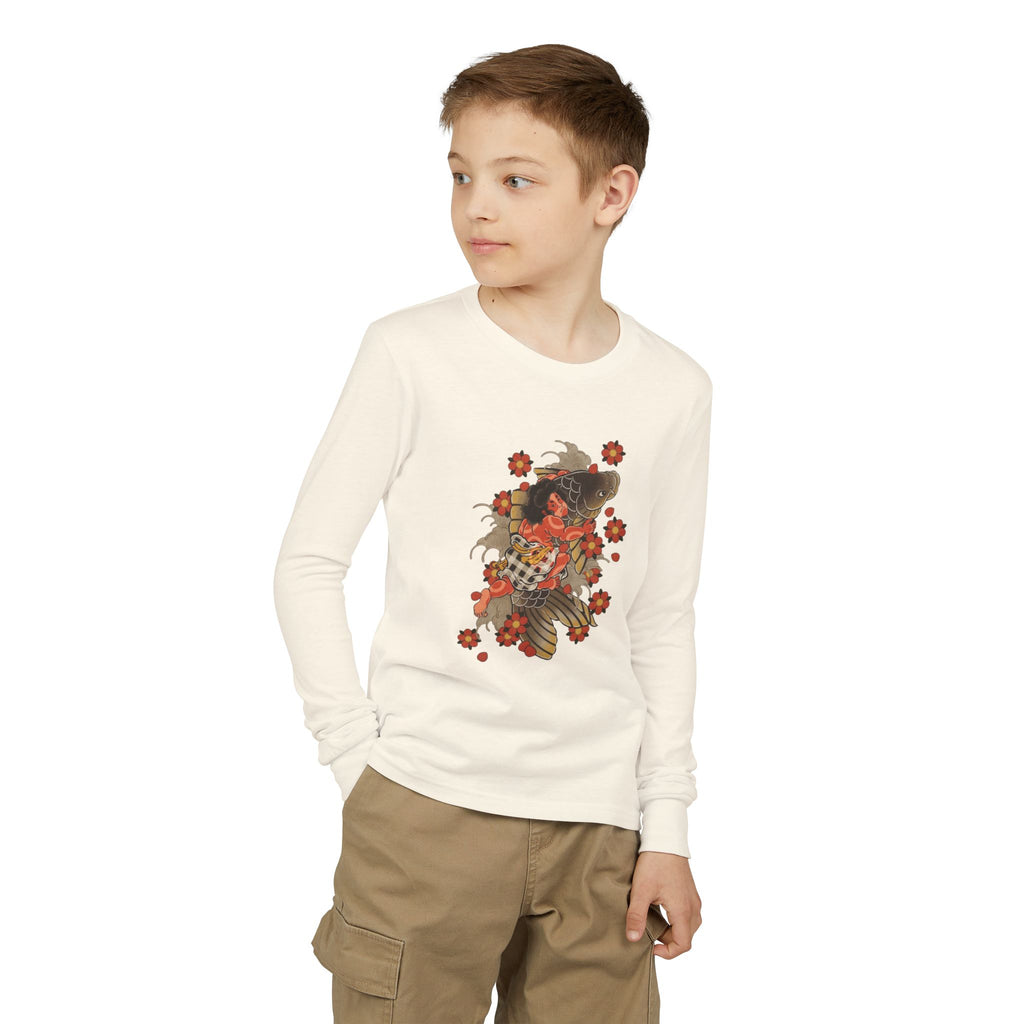 Youth Jersey Long Sleeve Tee with Kintaro and Koi Print