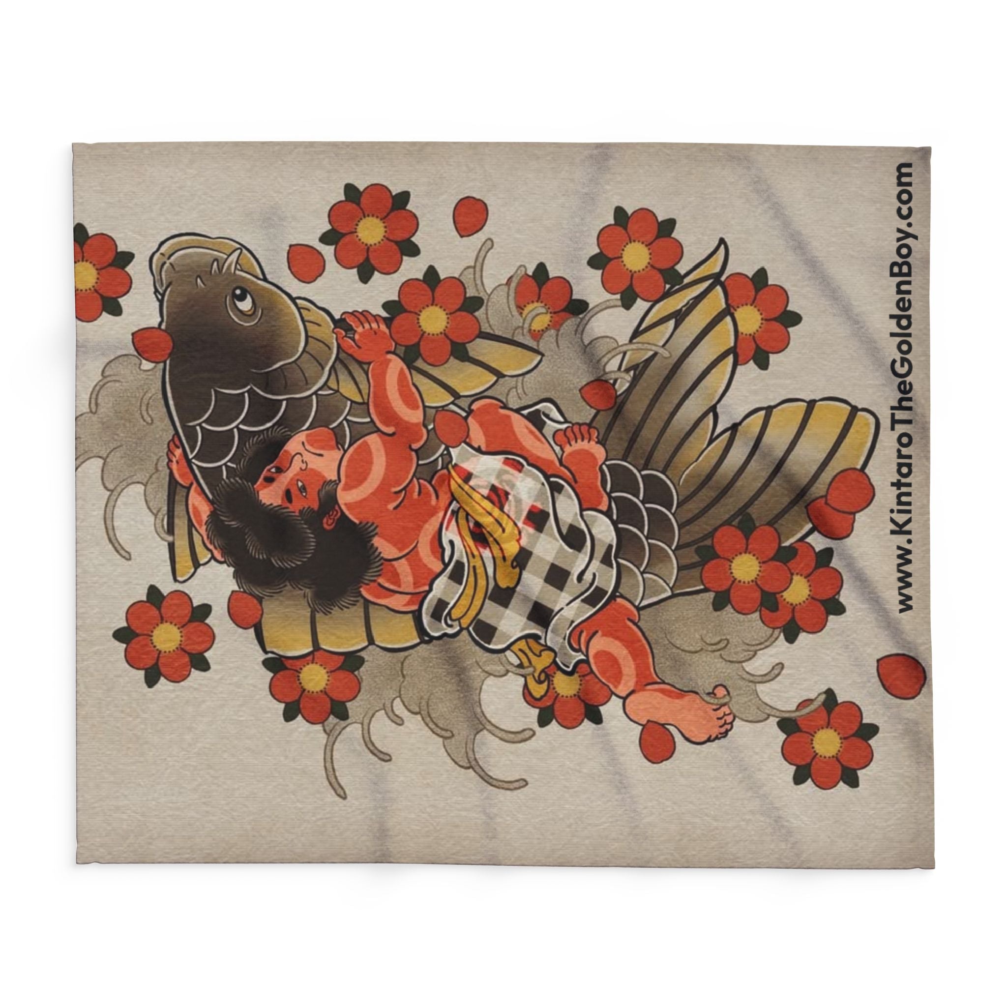 Kintaro Koi Cherry Blossoms Fleece Blanket