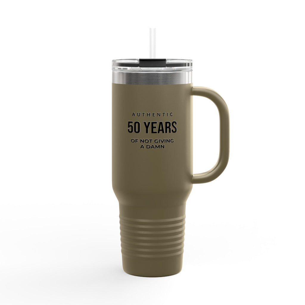 Kintaro with Koi and Cherry Blossoms — 40oz Insulated Travel Mug Tumbler with Handle (Right Handed)