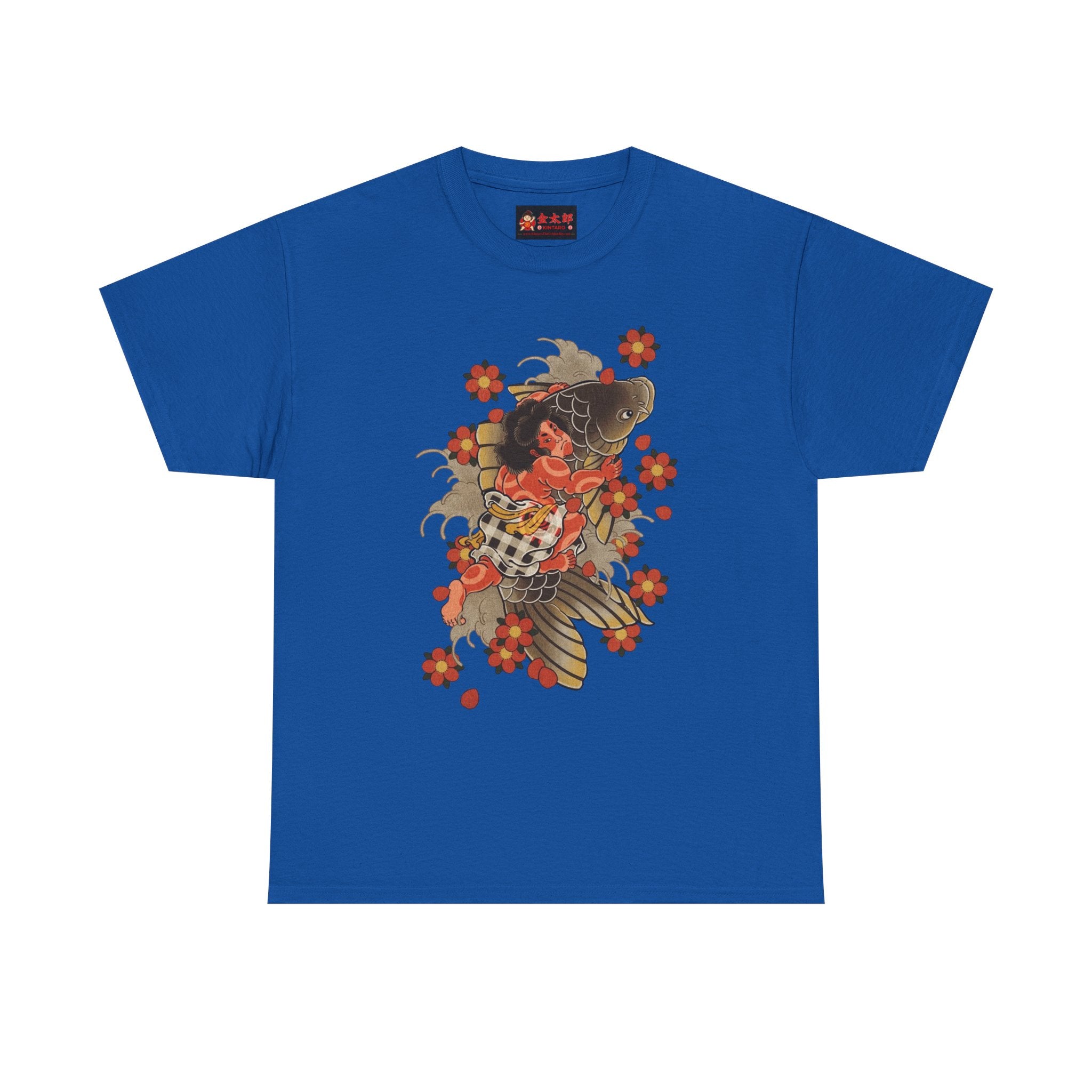 Kintaro The Golden Boy with Koi and Cherry Blossoms Printed T-Shirt