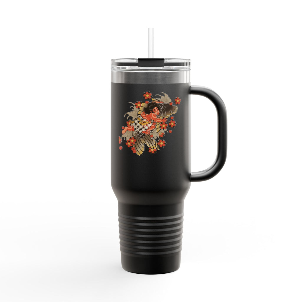 Kintaro with Koi and Cherry Blossoms — 40oz Insulated Travel Mug Tumbler with Handle