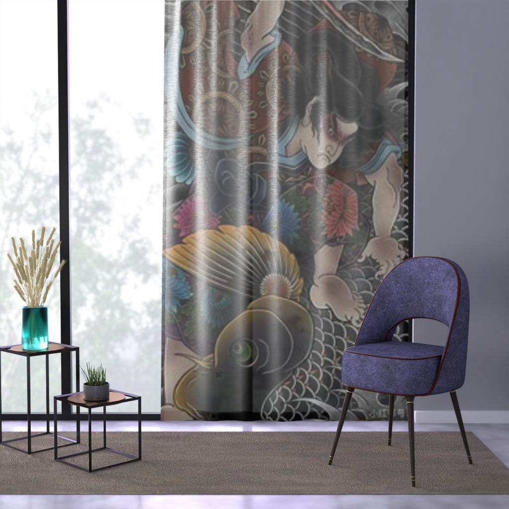 Koi Fish Tattoo Art Window Curtain | Sheer Decorative Panel