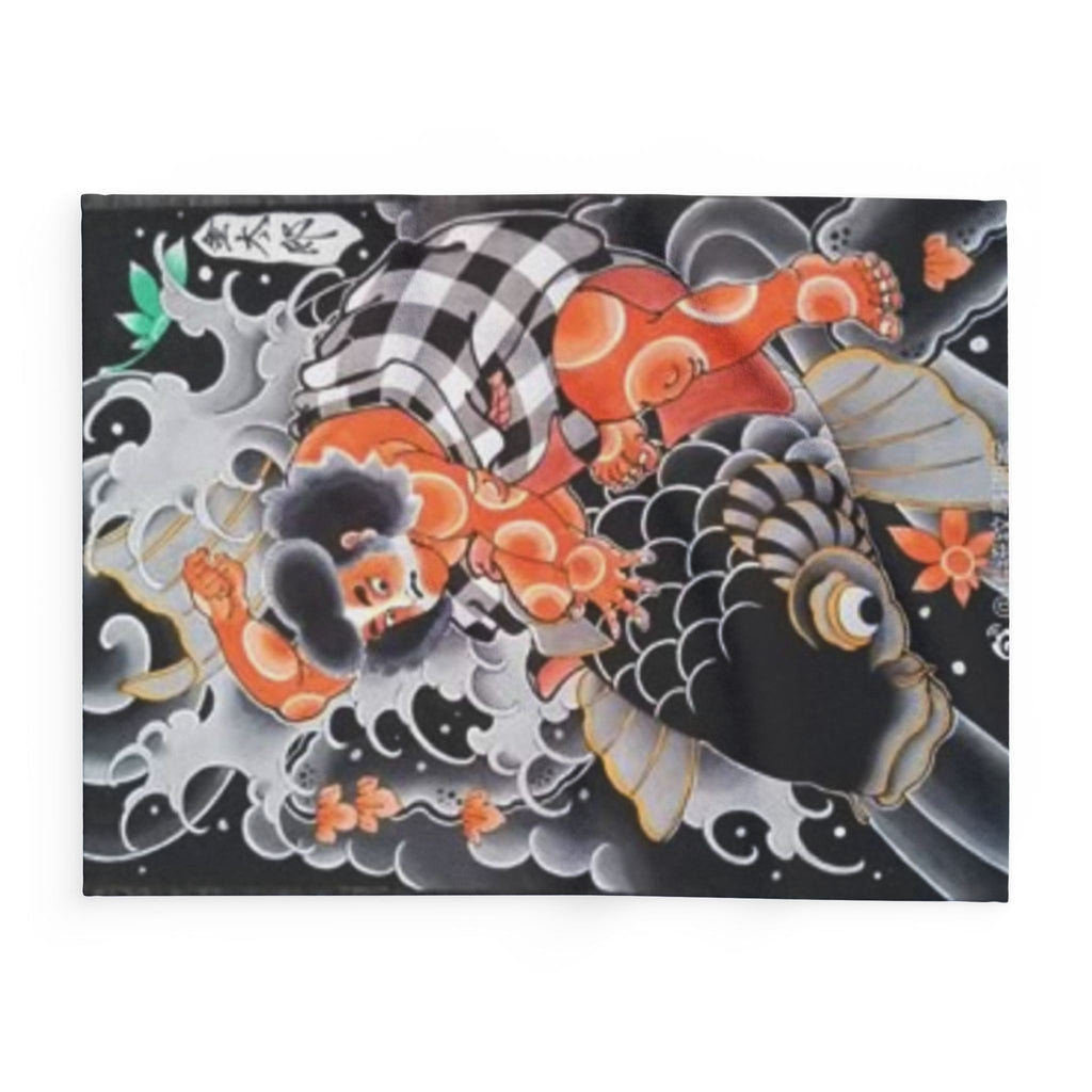 Kintaro The Golden Boy Riding a Koi Printed on a Arctic Fleece Blanket