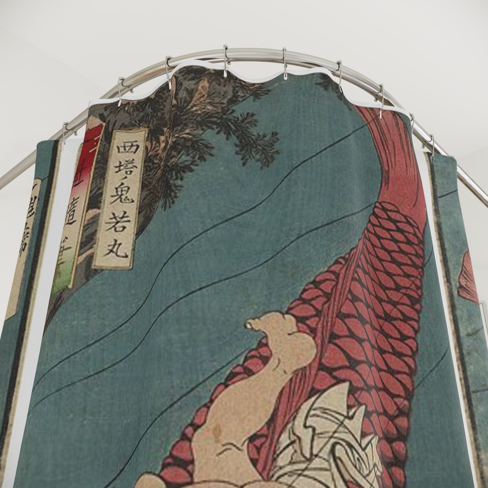 Kintaro Riding Red Koi Bathroom Shower Curtain