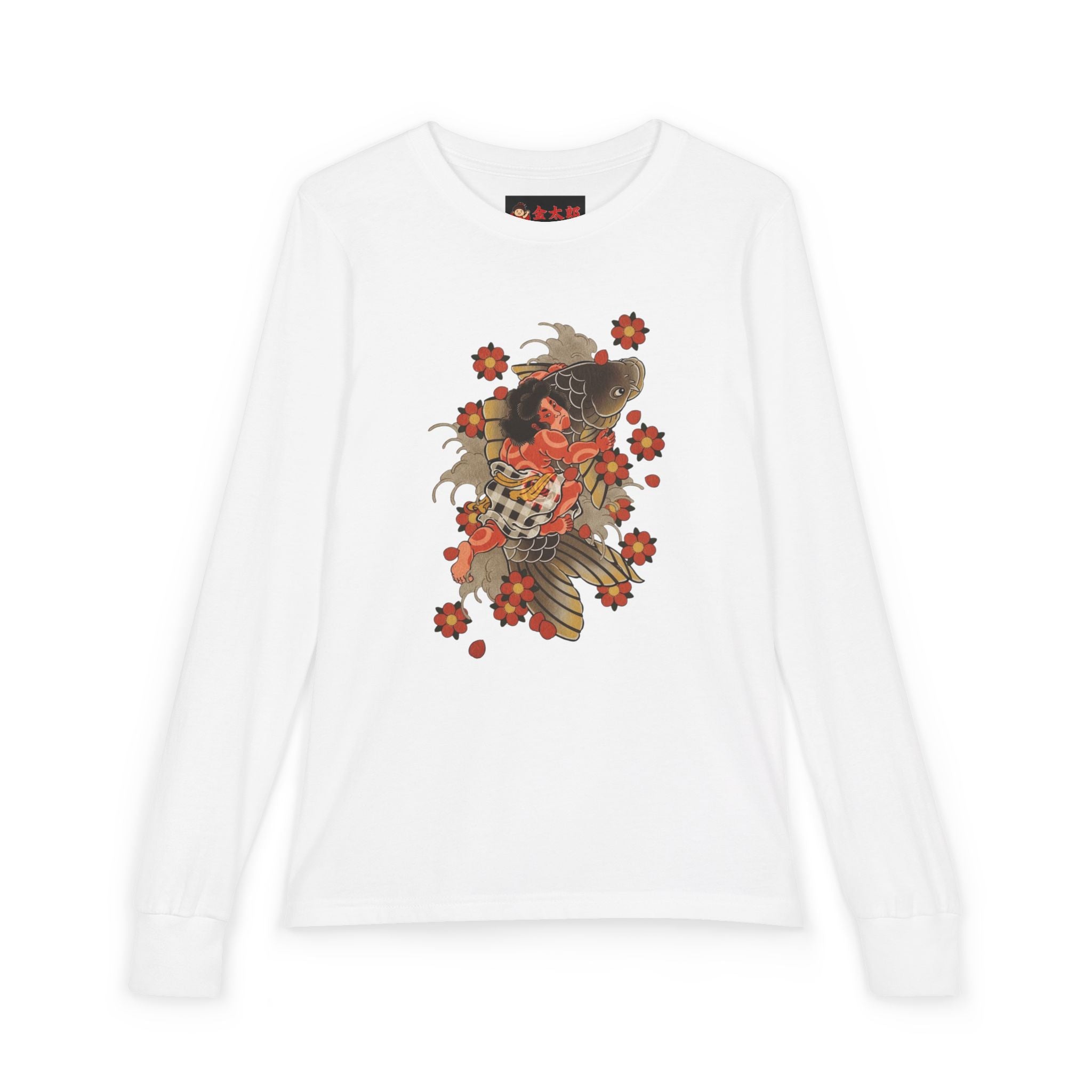 Youth Jersey Long Sleeve Tee with Kintaro and Koi Print