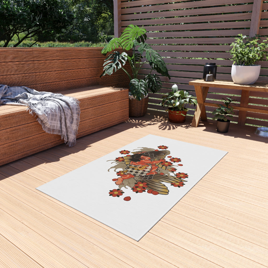 Kintaro, Koi and Cherry Blossoms Outdoor Rug — Garden Patio Mat