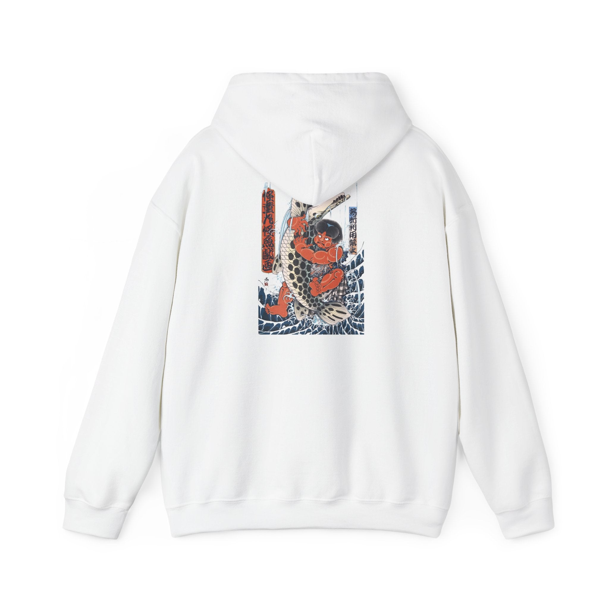 Kintaro The Golden Boy and Fish with Wave Graphic Hoodie — Japanese Streetwear Sweatshirt