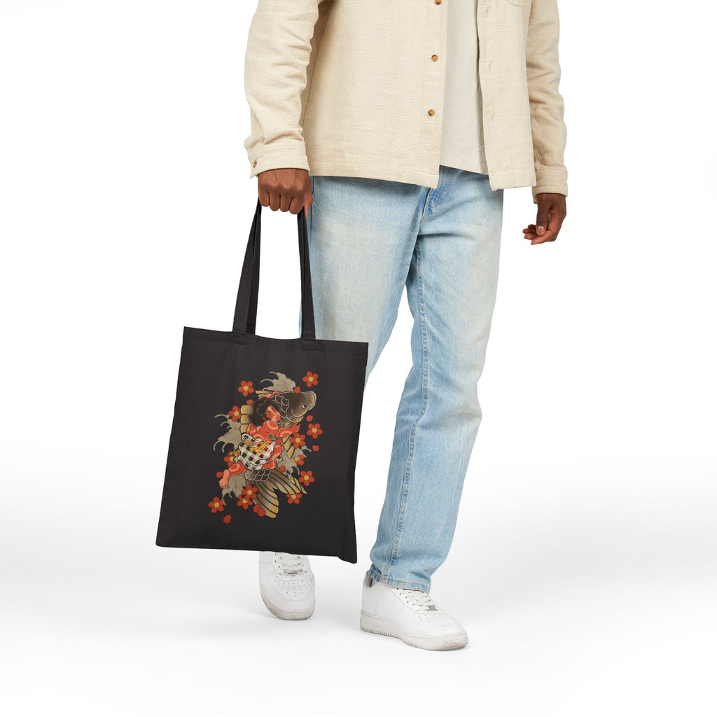 Kintaro with Koi and Cherry  Blossoms Canvas Tote  Market Bag