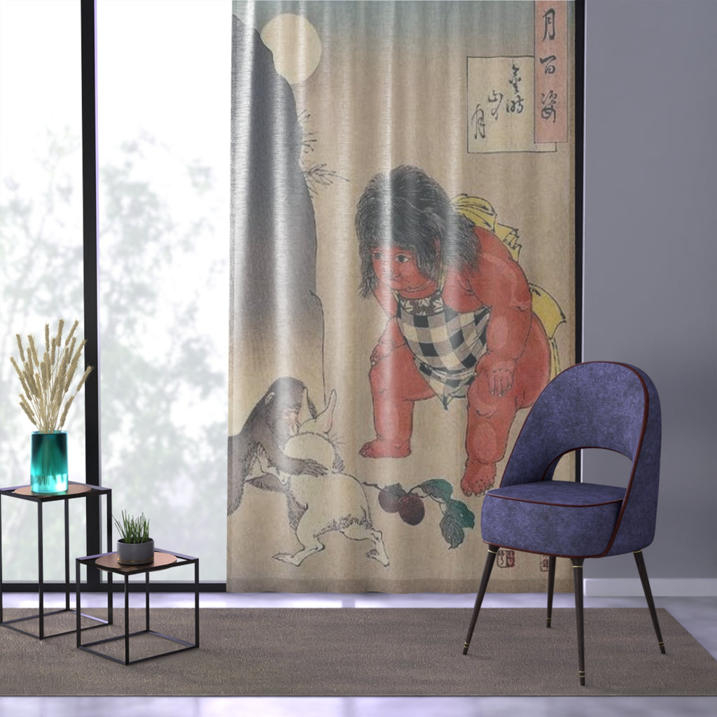 Kintaro Folk Tale Window Curtain | Vintage Japanese Print