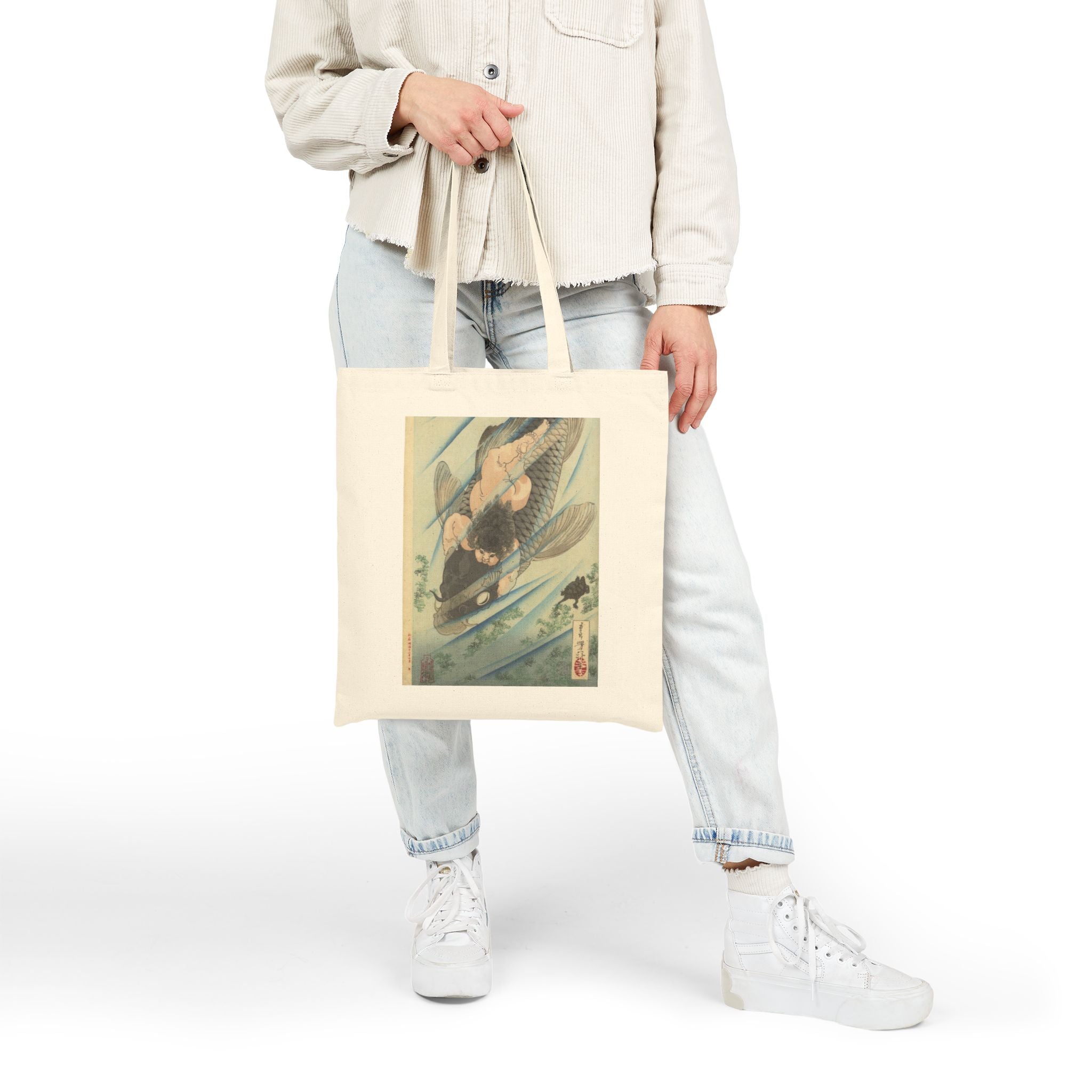 Kintaro Riding Koi Print Canvas Tote