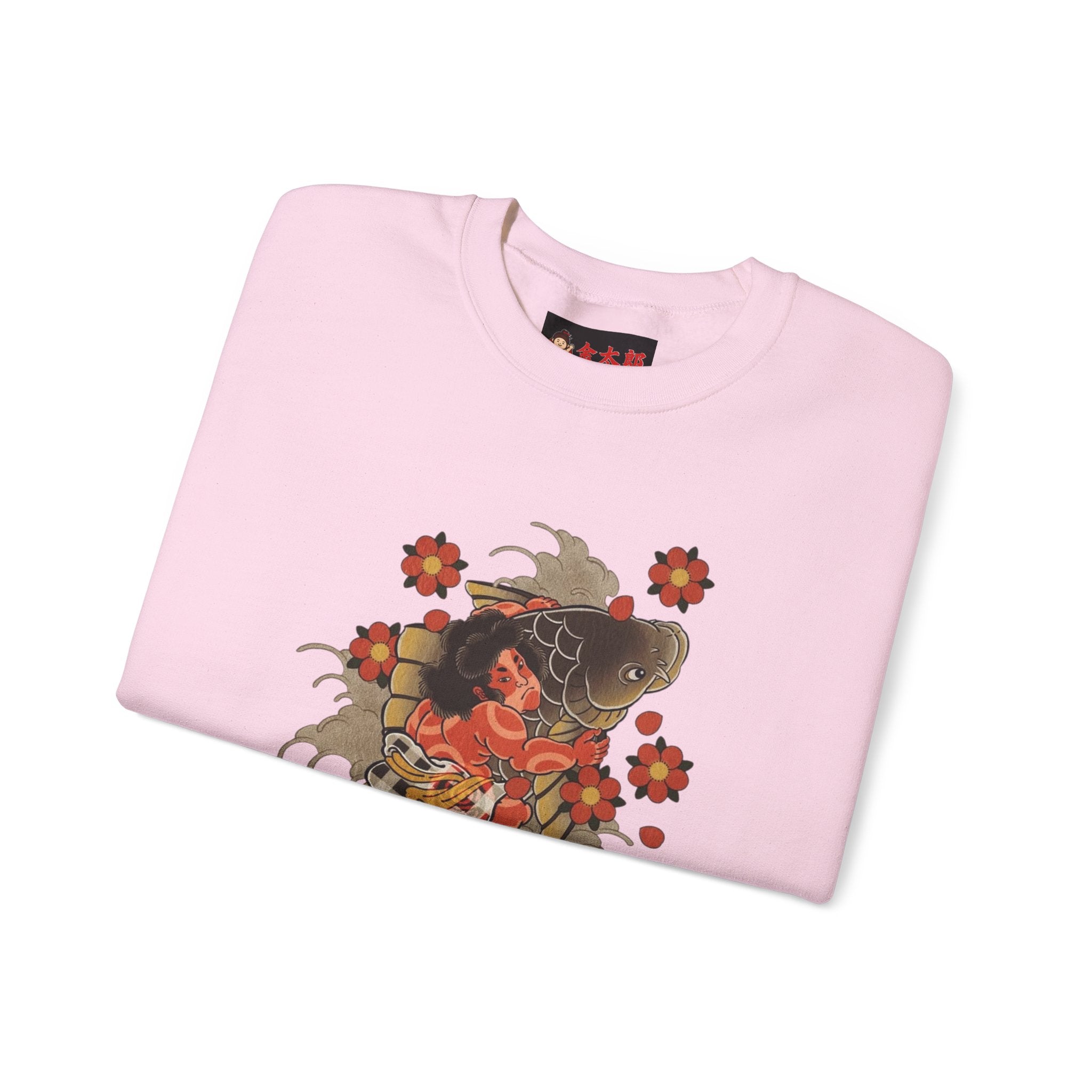 Kintaro The Golden Boy with Koi and Cherry Blossoms Crewneck Sweatshirt