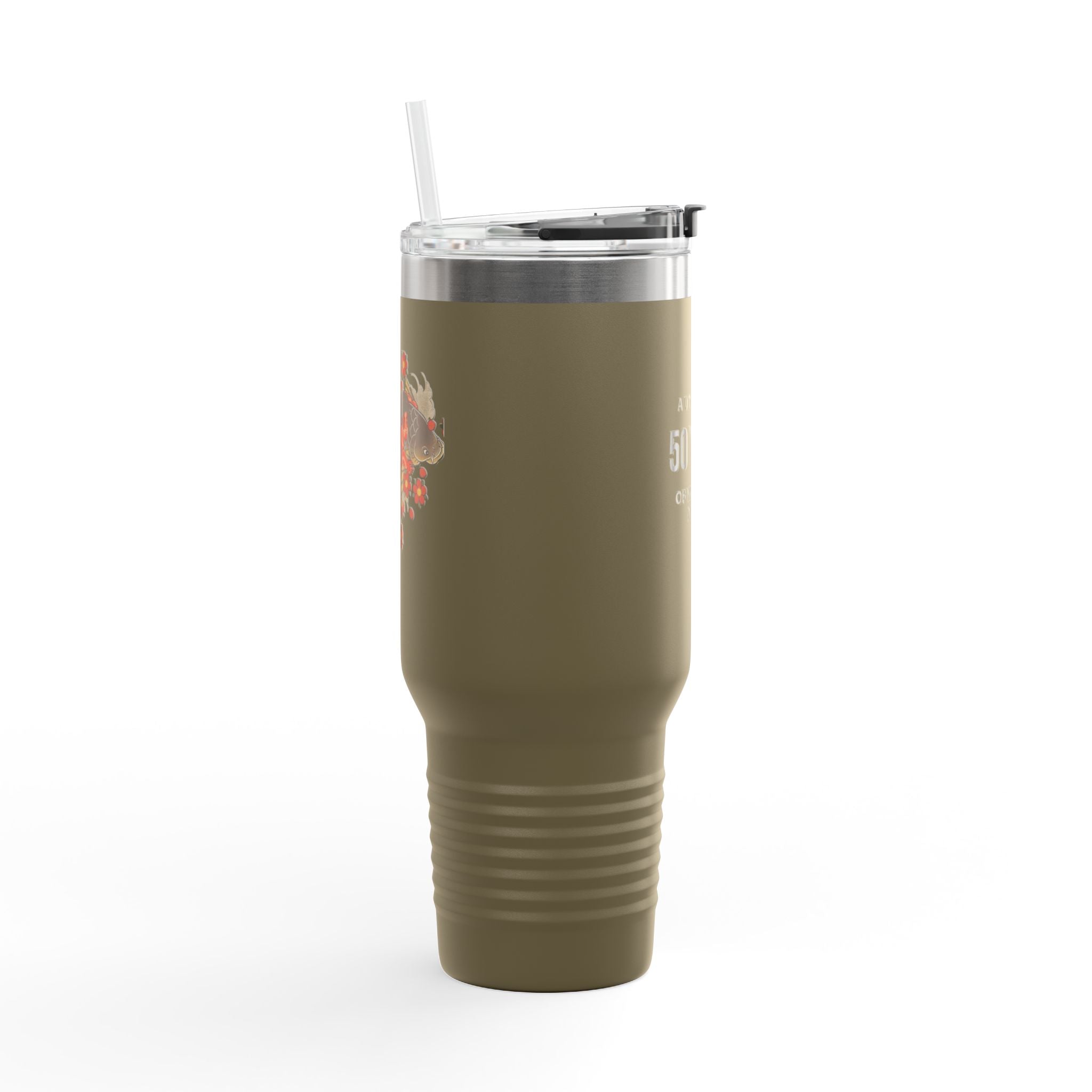 Kintaro with Koi and Cherry Blossoms — 40oz Insulated Travel Mug Tumbler with Handle (Right Handed)