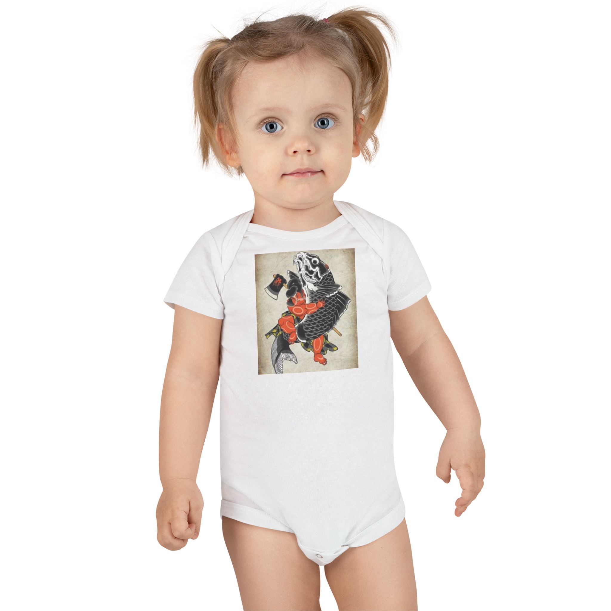 Vintage Samurai Kintaro Koi Baby Onesie