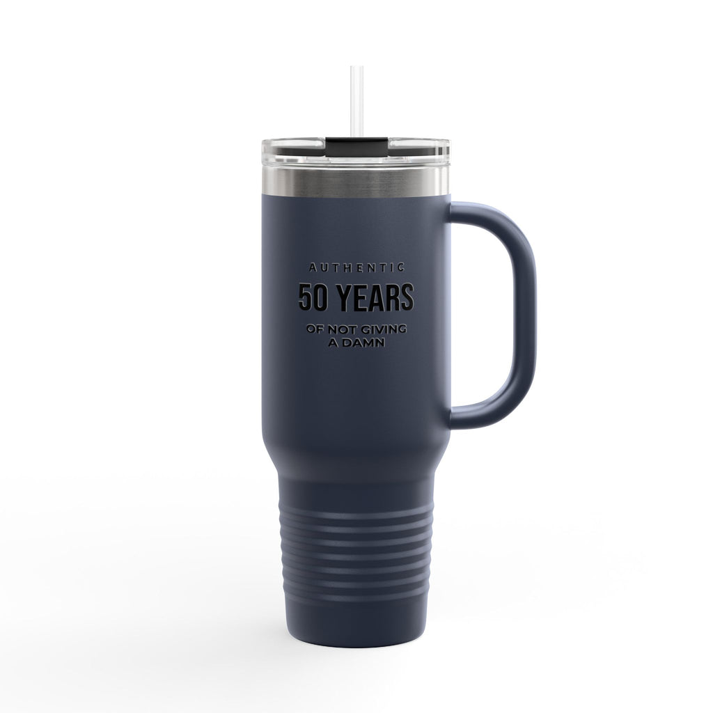 Kintaro with Koi and Cherry Blossoms — 40oz Insulated Travel Mug Tumbler with Handle (Right Handed)