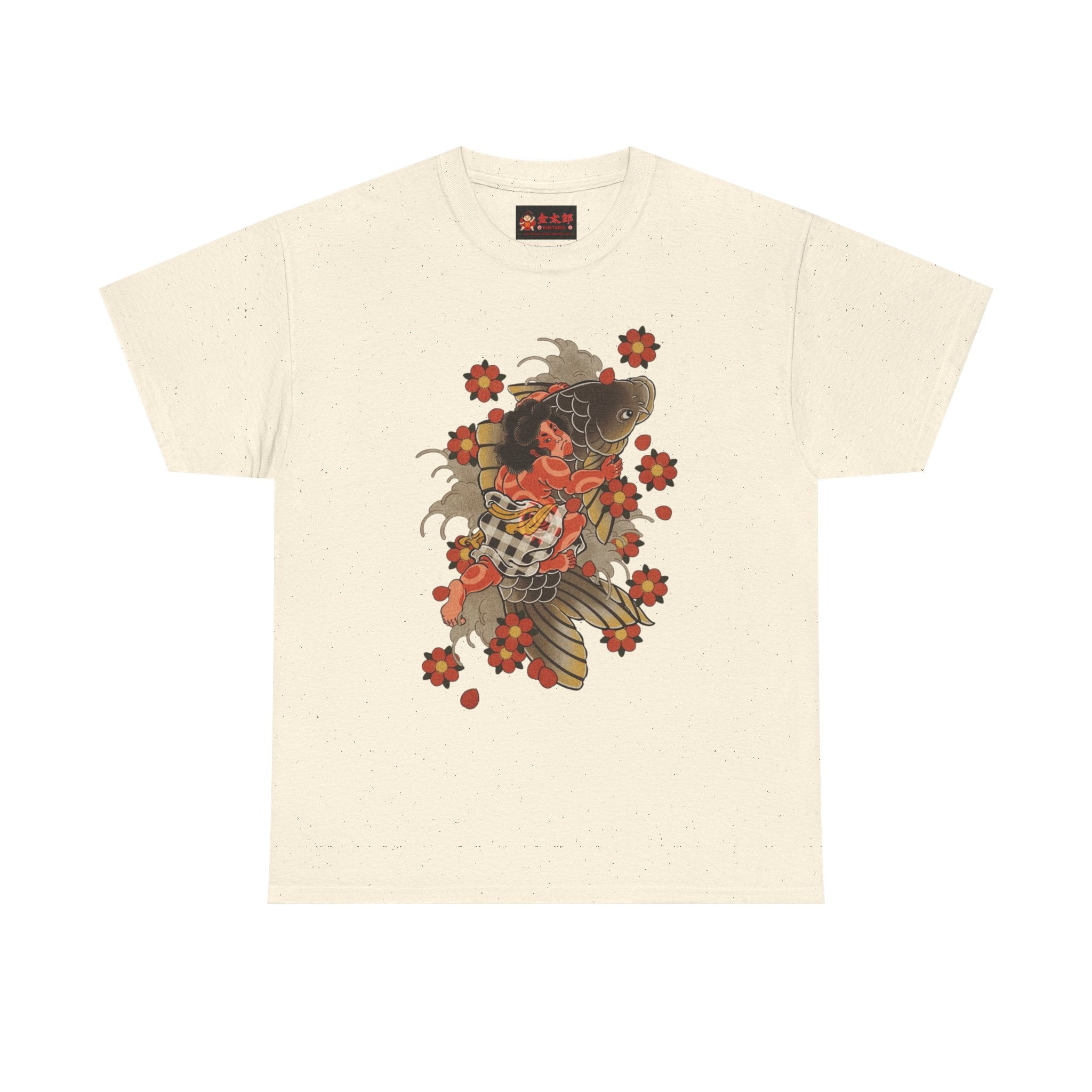 Kintaro The Golden Boy with Koi and Cherry Blossoms Printed T-Shirt