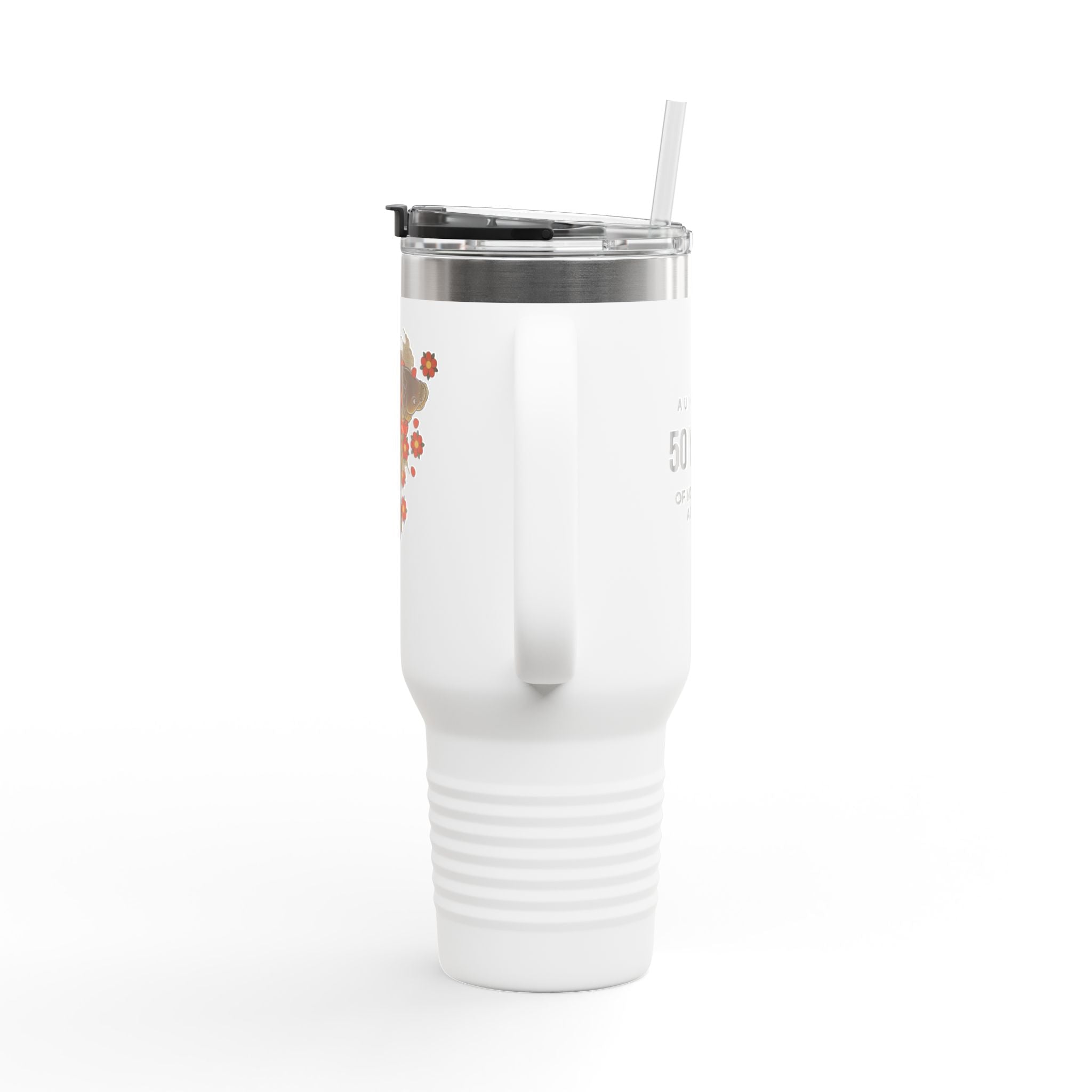 Kintaro with Koi and Cherry Blossoms — 40oz Insulated Travel Mug Tumbler with Handle