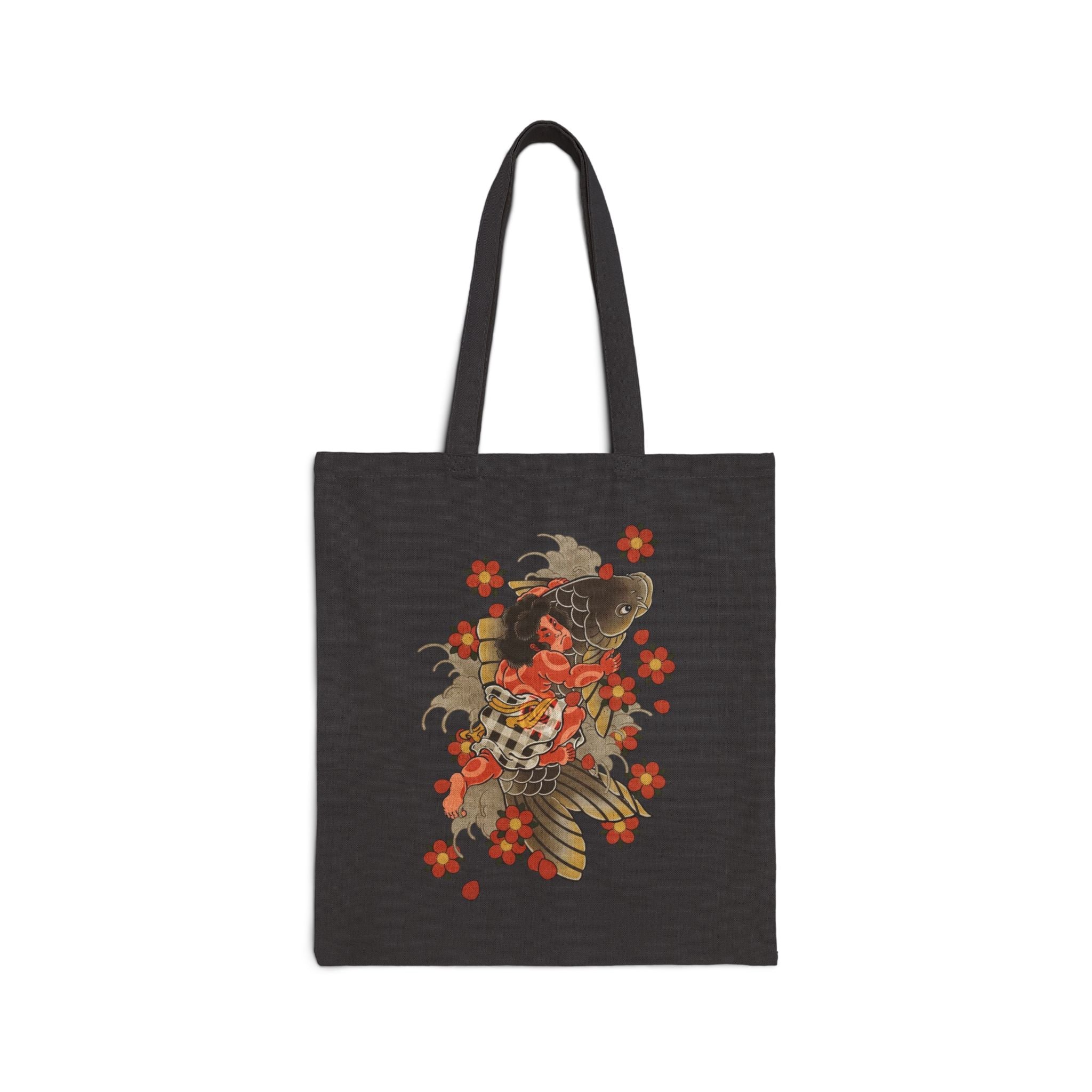 Kintaro with Koi and Cherry  Blossoms Canvas Tote  Market Bag