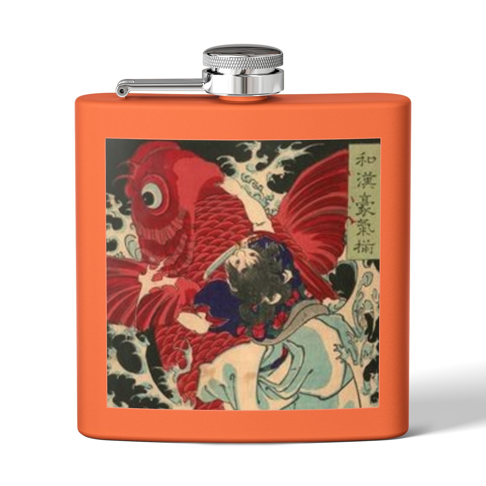 Kintaro on Red Koi Stainless Steel Flask, 6oz