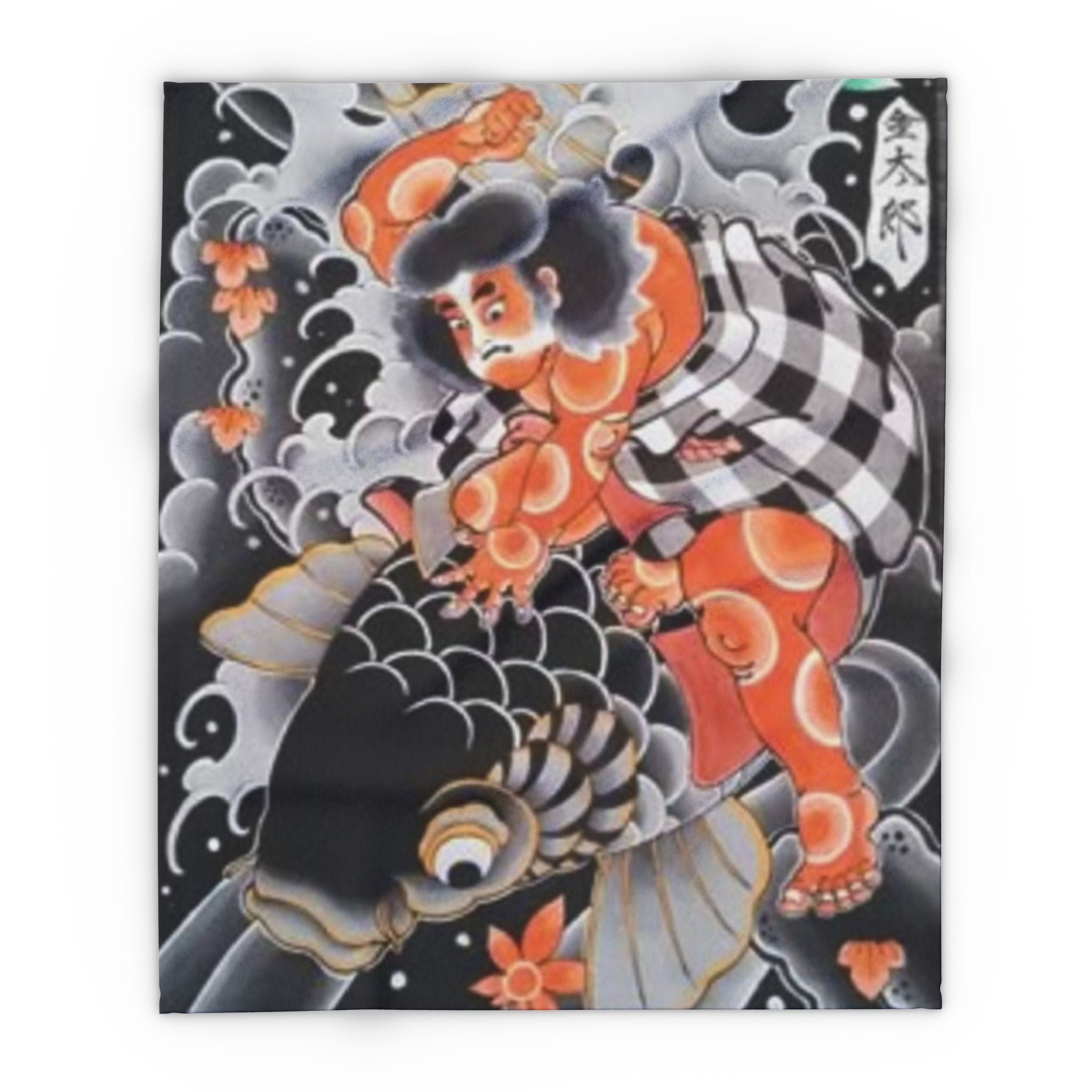 Kintaro The Golden Boy Riding a Koi Printed on a Arctic Fleece Blanket