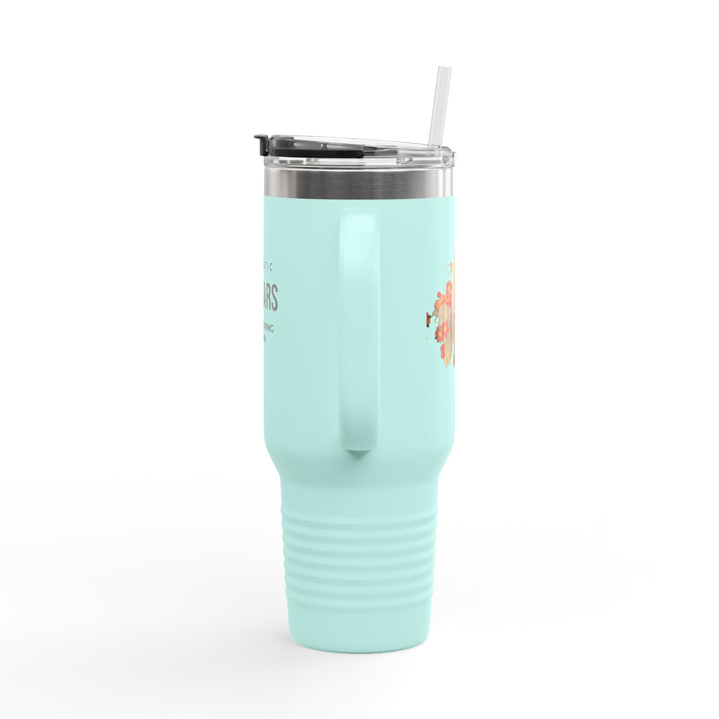 Kintaro with Koi and Cherry Blossoms — 40oz Insulated Travel Mug Tumbler with Handle (Right Handed)