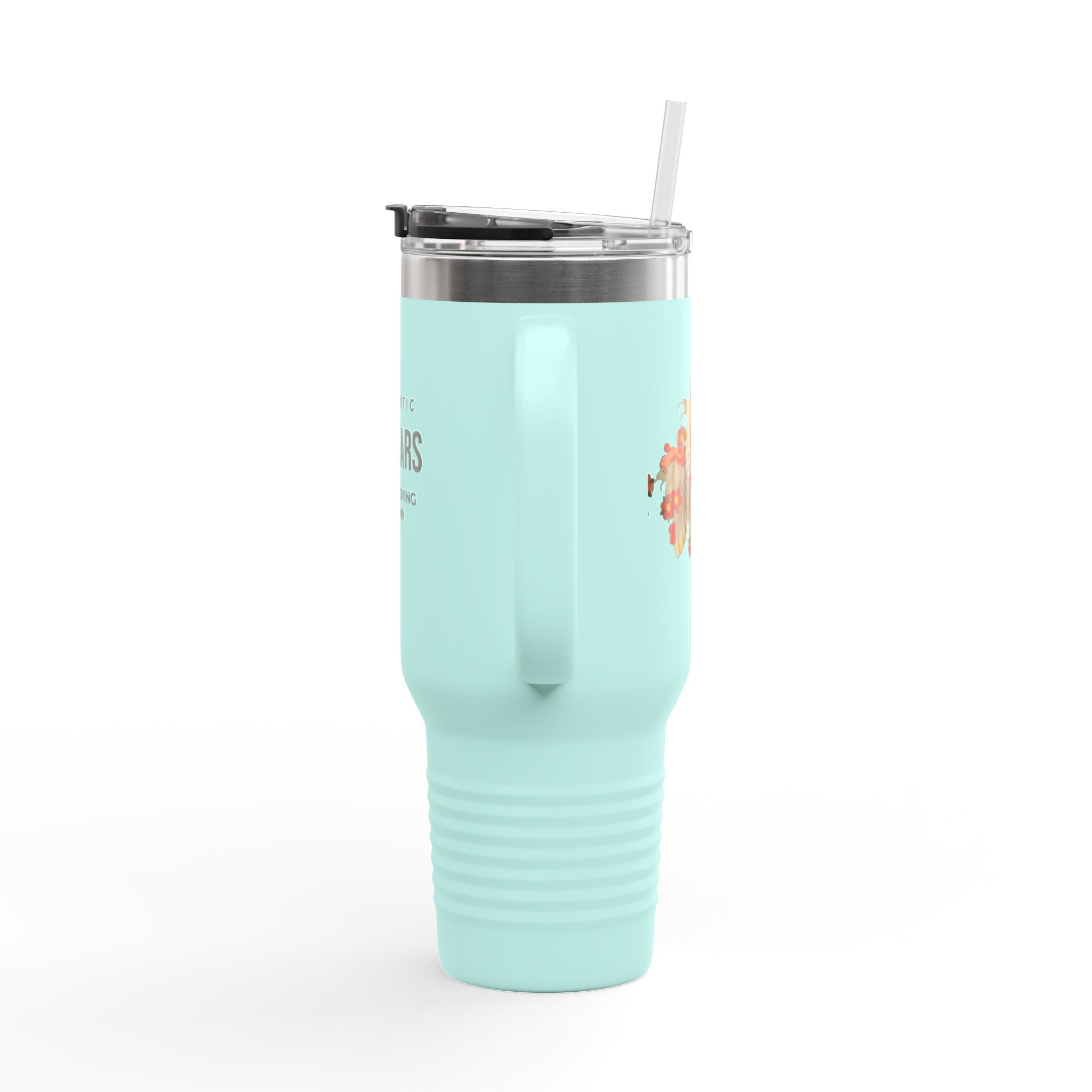 Kintaro with Koi and Cherry Blossoms — 40oz Insulated Travel Mug Tumbler with Handle (Right Handed)