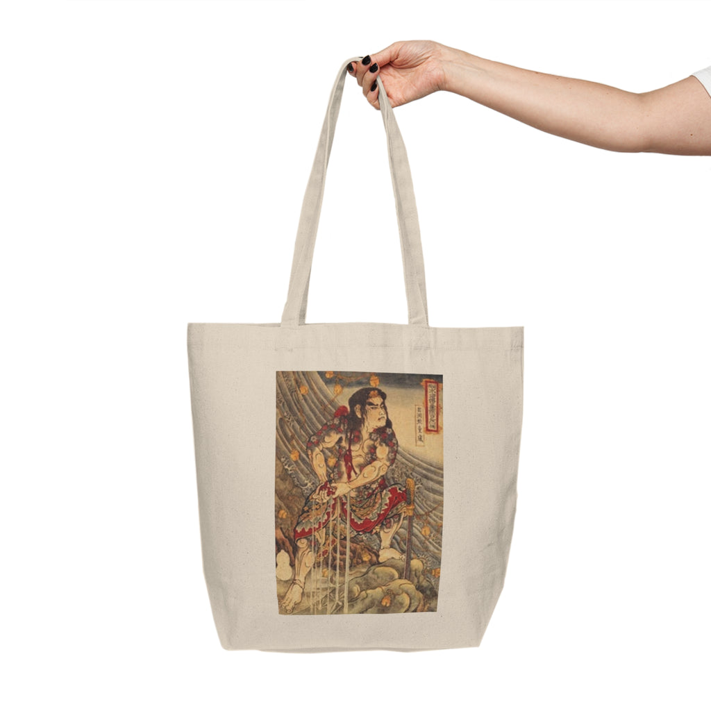Japanese Samurai Woodblock Art Canvas Tote
