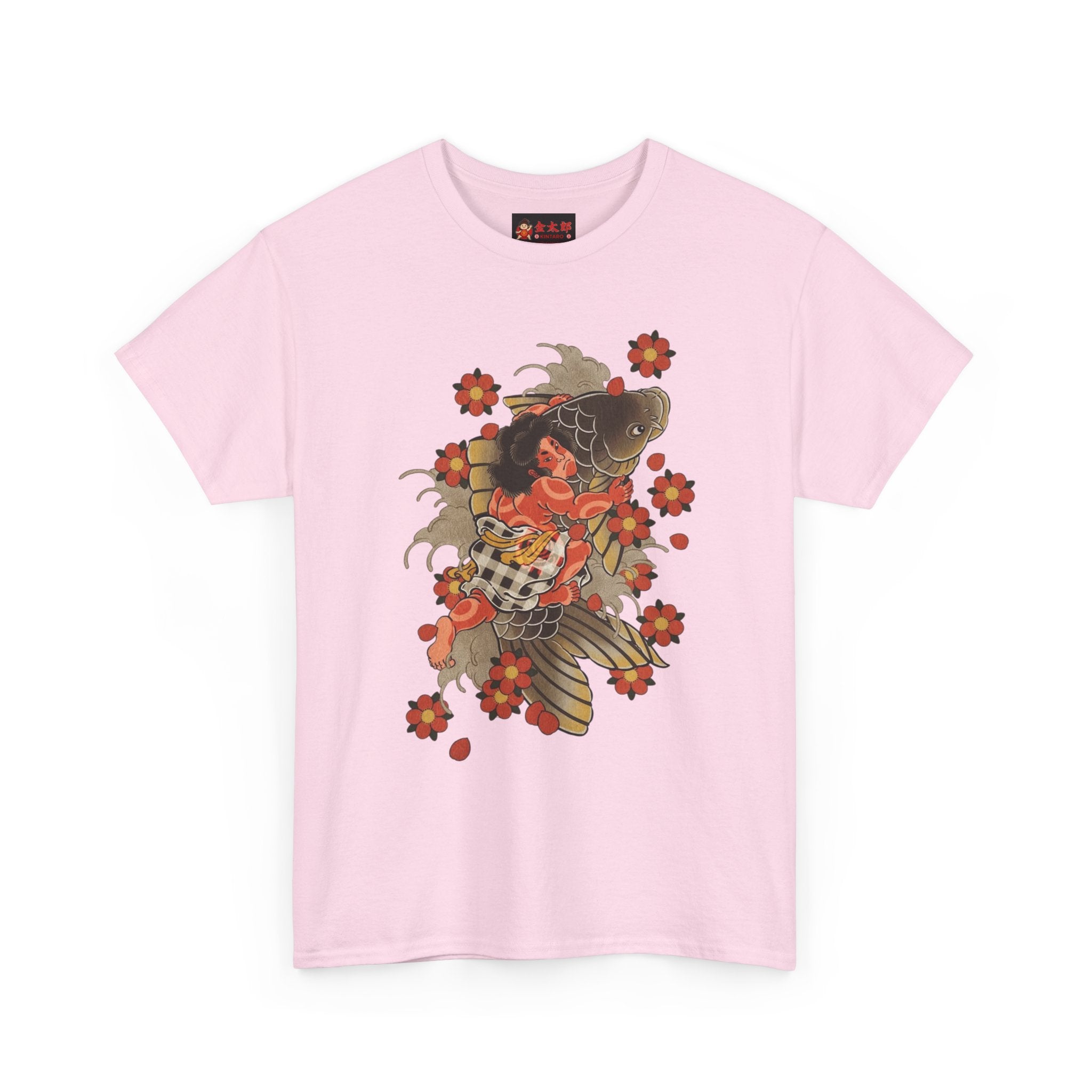 Kintaro The Golden Boy with Koi and Cherry Blossoms Printed T-Shirt