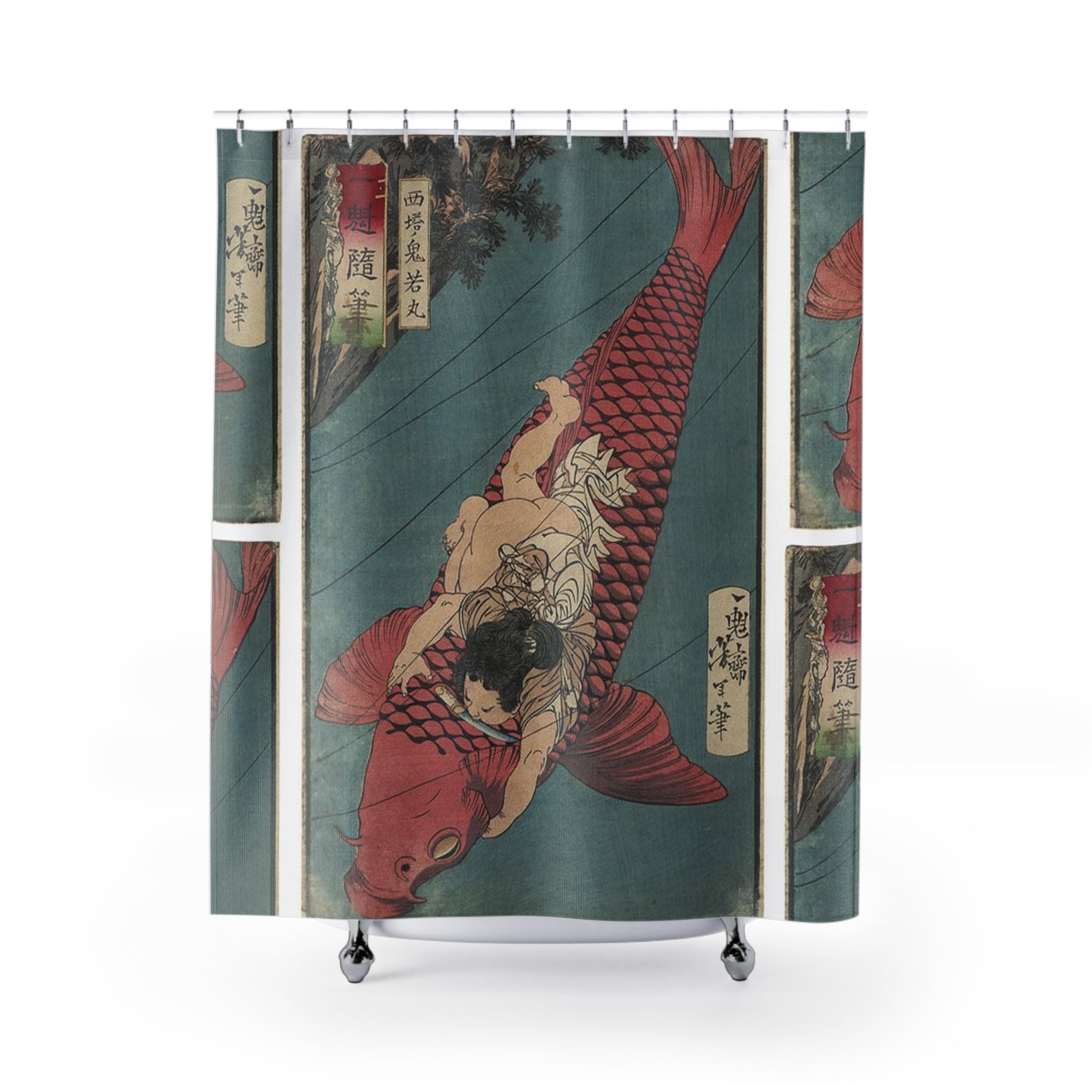 Kintaro Riding Red Koi Bathroom Shower Curtain