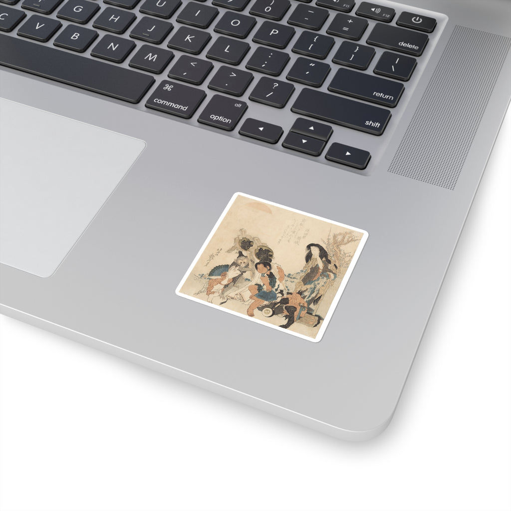 Vintage Japanese Ukiyo-e Illustration Square Sticker | Traditional Art