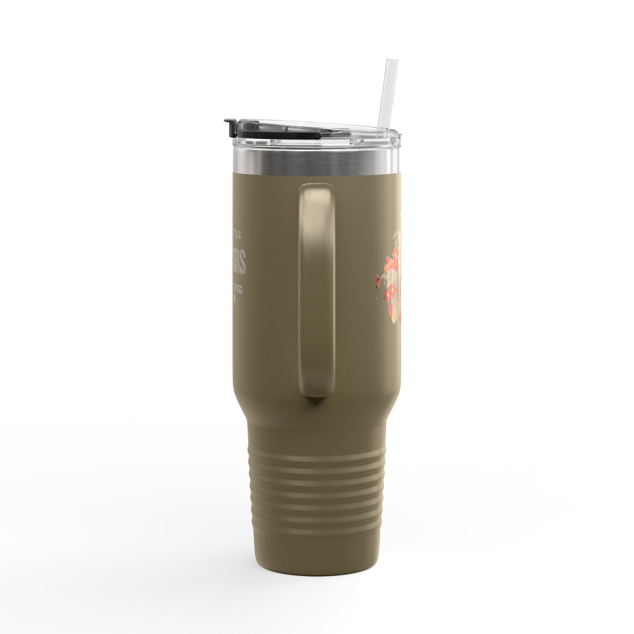 Kintaro with Koi and Cherry Blossoms — 40oz Insulated Travel Mug Tumbler with Handle (Right Handed)