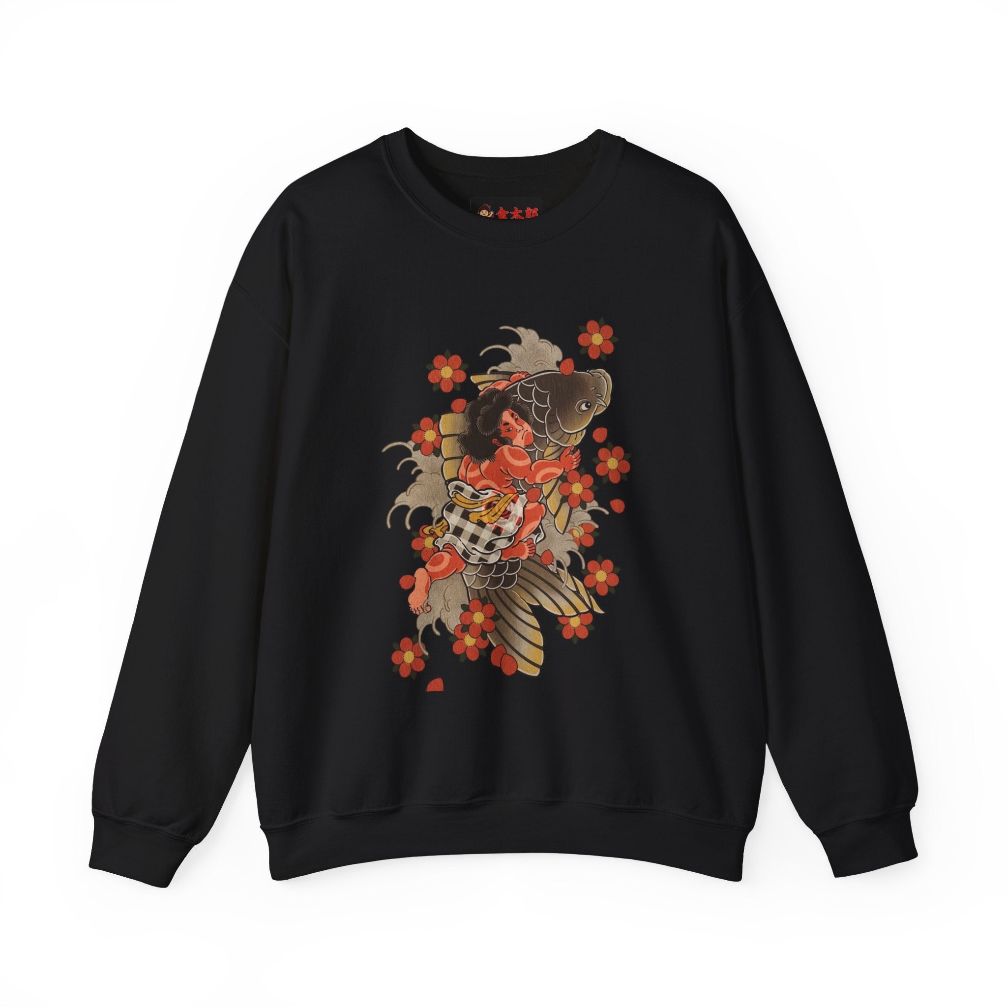 Kintaro The Golden Boy with Koi and Cherry Blossoms Crewneck Sweatshirt