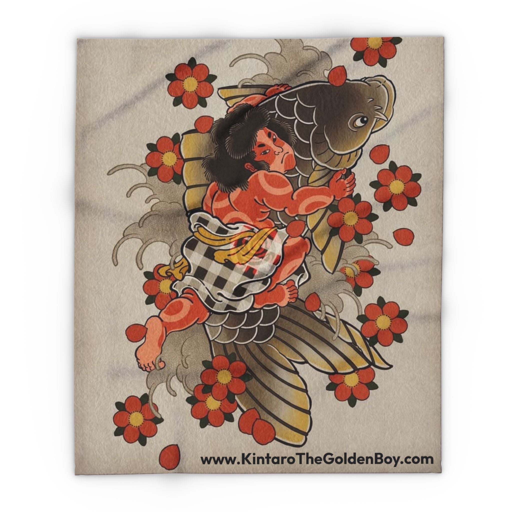 Kintaro Koi Cherry Blossoms Fleece Blanket