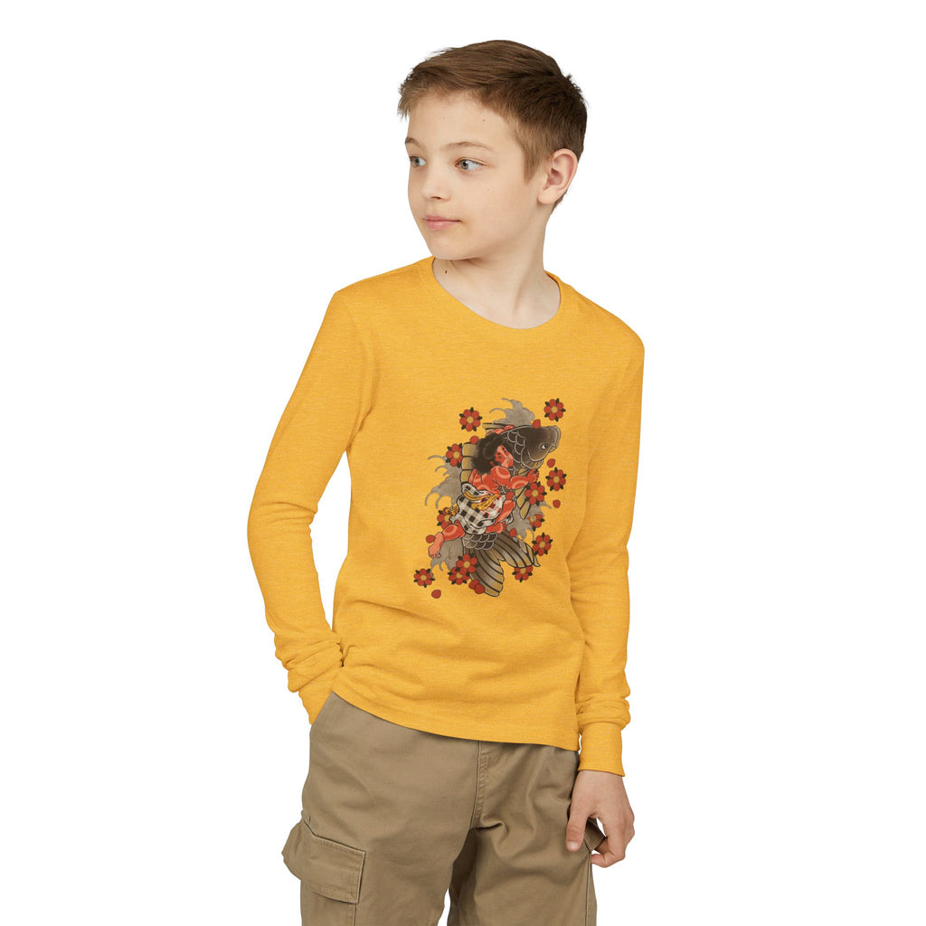 Youth Jersey Long Sleeve Tee with Kintaro and Koi Print