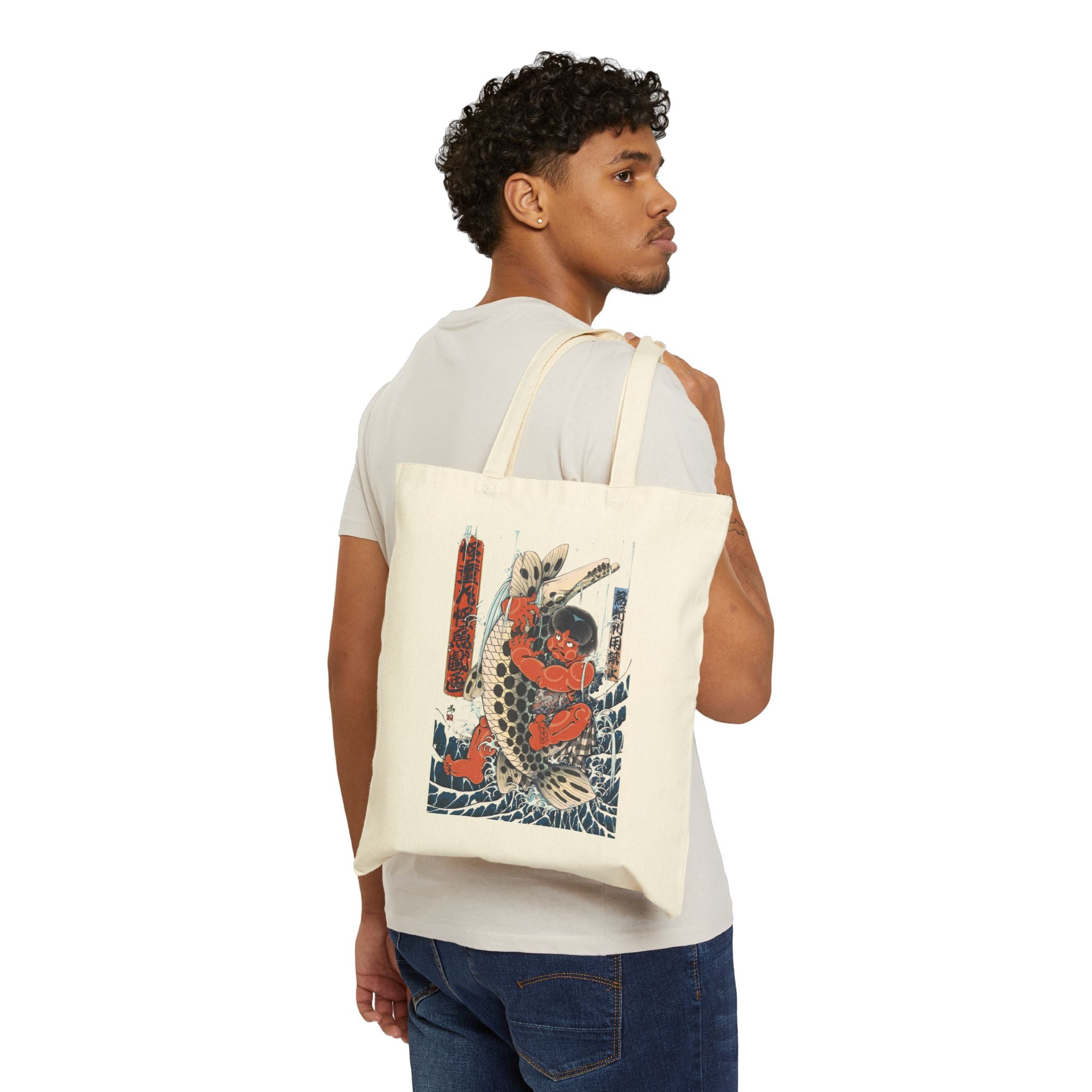 Kintaro Fighting Fish Printed on Canvas Tote Bag (2 Colors)