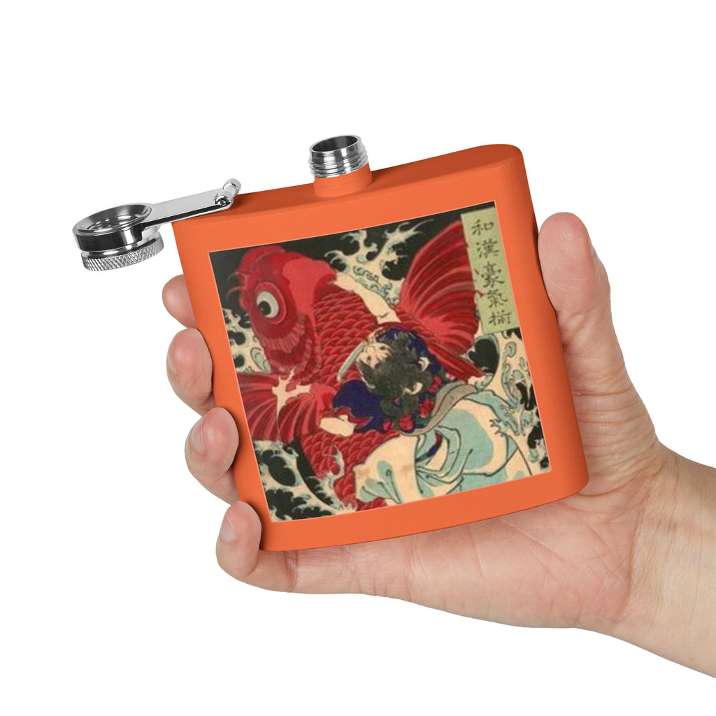 Kintaro on Red Koi Stainless Steel Flask, 6oz