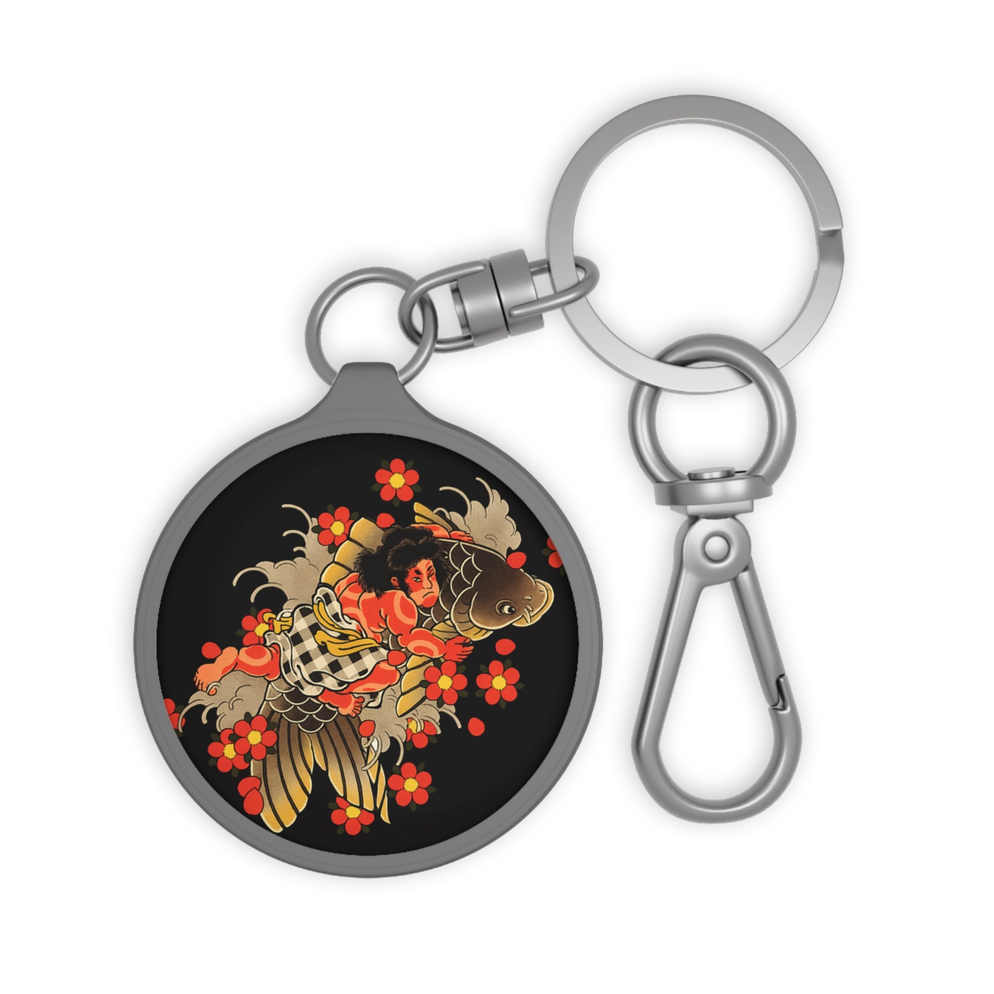 Kintaro with Koi and Cherry Blossom Keyring Tag